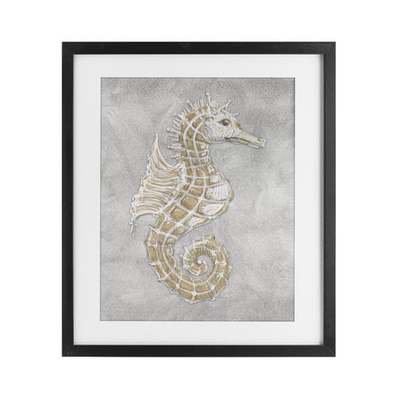 Stupell Industries Grey Seahorse Drawing Black Framed Print Under Glass design by Patti Bishop, 21 x 17