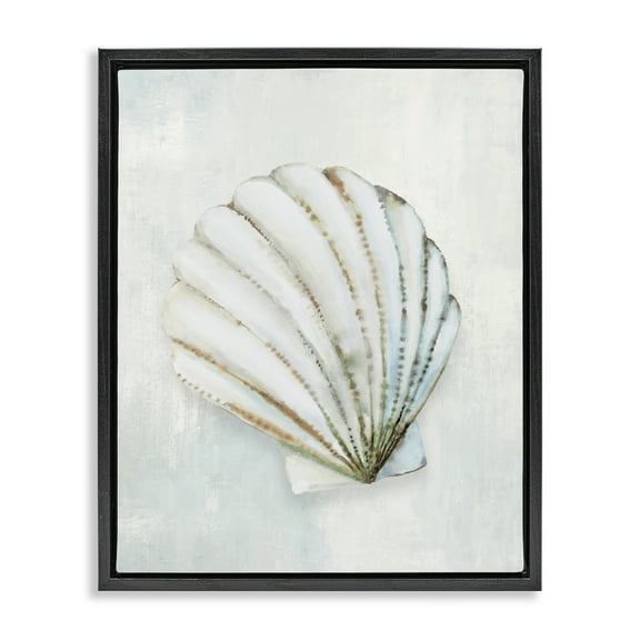 Stupell Industries Grey Seashell Serenity Black Framed Floater Canvas Wall Art design by Hannah Dawson, 21 x 17