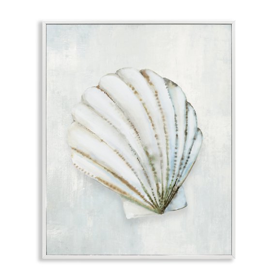 Stupell Industries Grey Seashell Serenity White Framed Giclee Art design by Hannah Dawson, 30 x 24