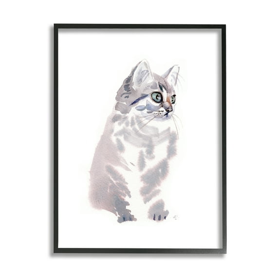 Stupell Industries Grey Shorthair Kitten Portrait Minimal Pet Cat Animals & Insects Painting Black Framed Art Print Wall Art, 11 x 14