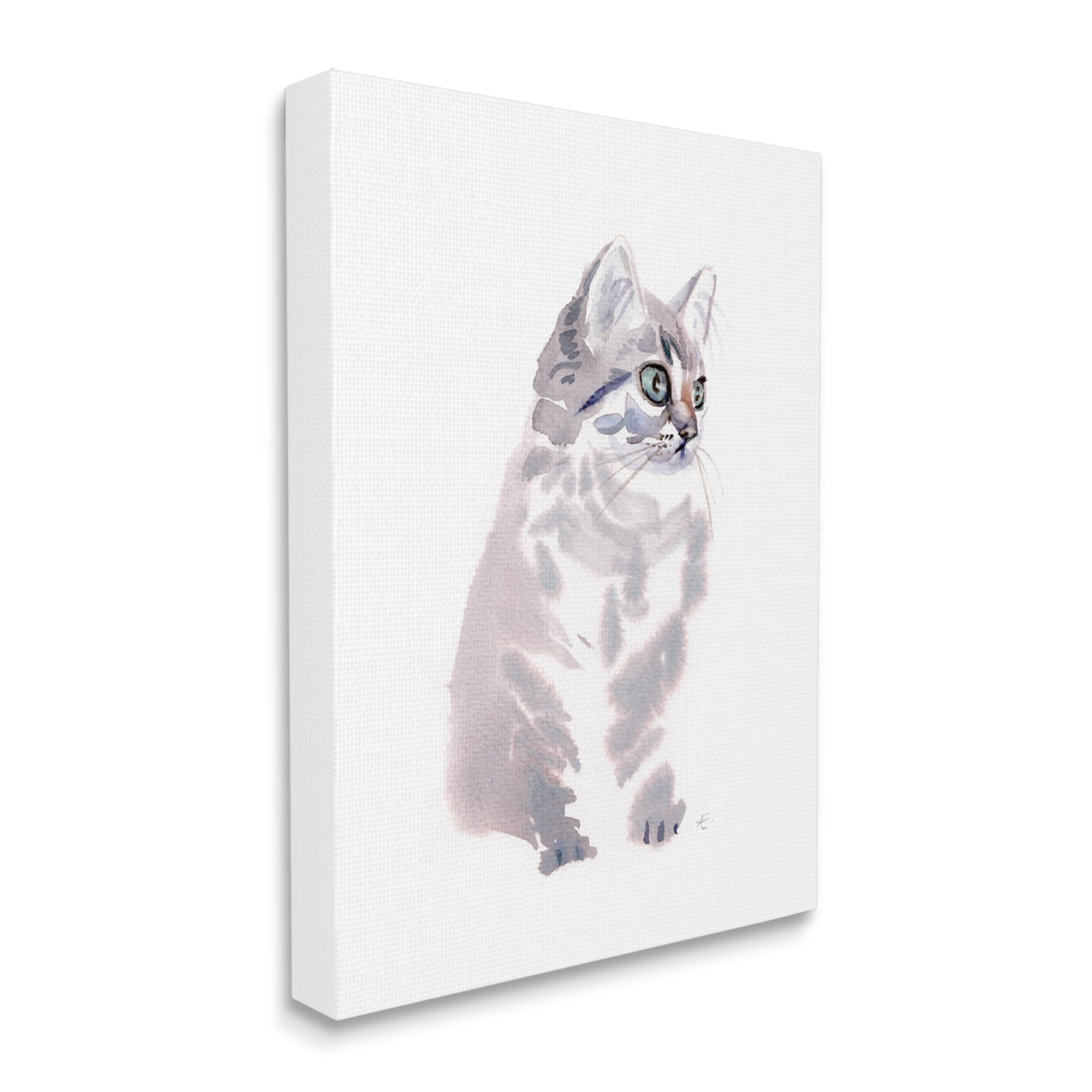 Stupell Industries Grey Shorthair Kitten Portrait Minimal Pet Cat Animals & Insects Painting Gallery Wrapped Canvas Print Wall Art, 30 x 40