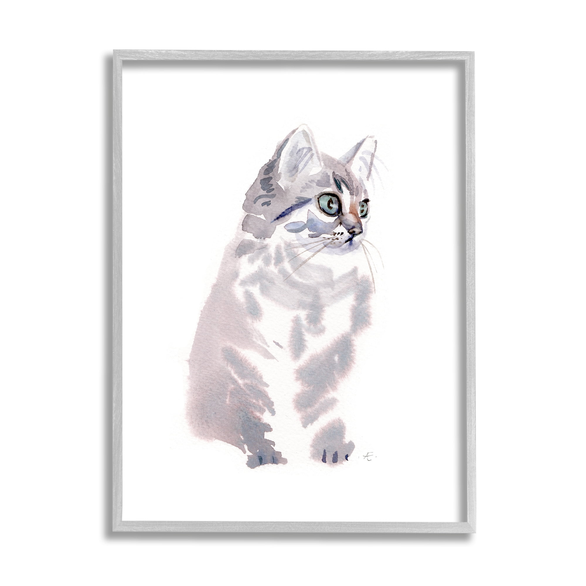 Stupell Industries Grey Shorthair Kitten Portrait Minimal Pet Cat Animals & Insects Painting Gray Framed Art Print Wall Art, 11 x 14