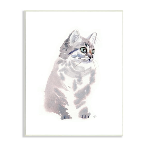 Stupell Industries Grey Shorthair Kitten Portrait Minimal Pet Cat Animals & Insects Painting Unframed Art Print Wall Art, 13 x 19