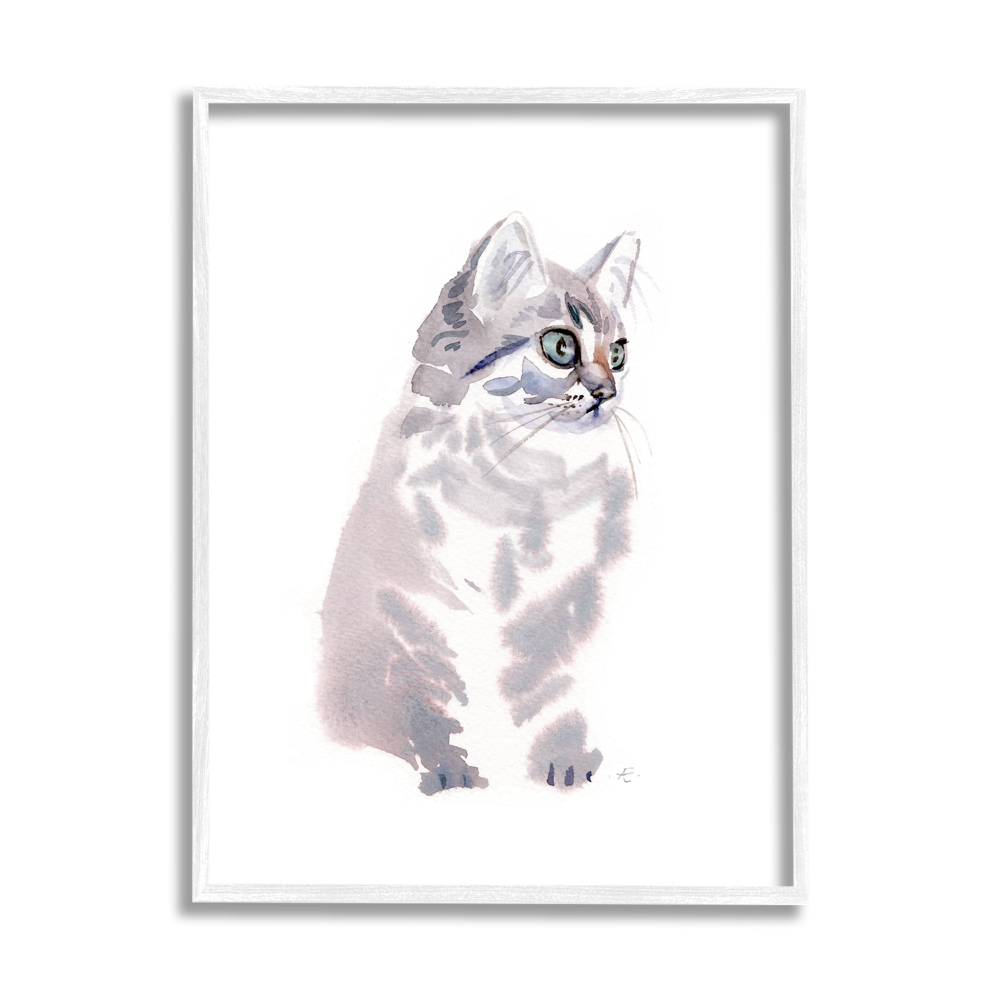 Stupell Industries Grey Shorthair Kitten Portrait Minimal Pet Cat Animals & Insects Painting White Framed Art Print Wall Art, 24 x 30