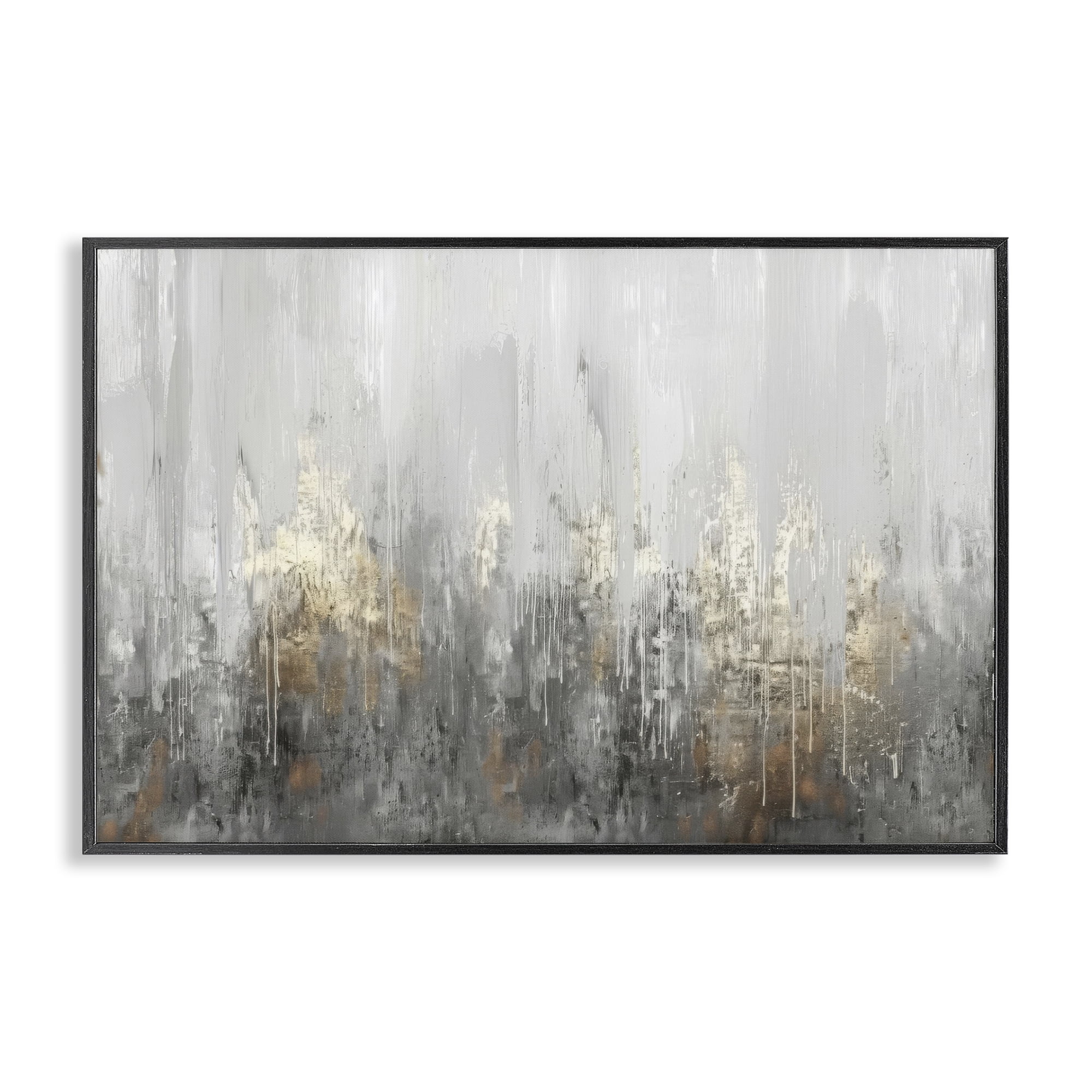 Stupell Industries Grey Silver Abstract Drip Abstract Painting Black Framed Art Print Wall Art, 18 x 12