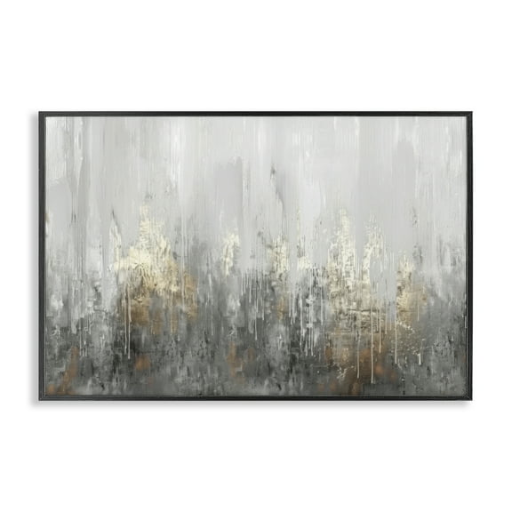Stupell Industries Grey Silver Abstract Drip Abstract Painting Black Framed Art Print Wall Art, 18 x 12