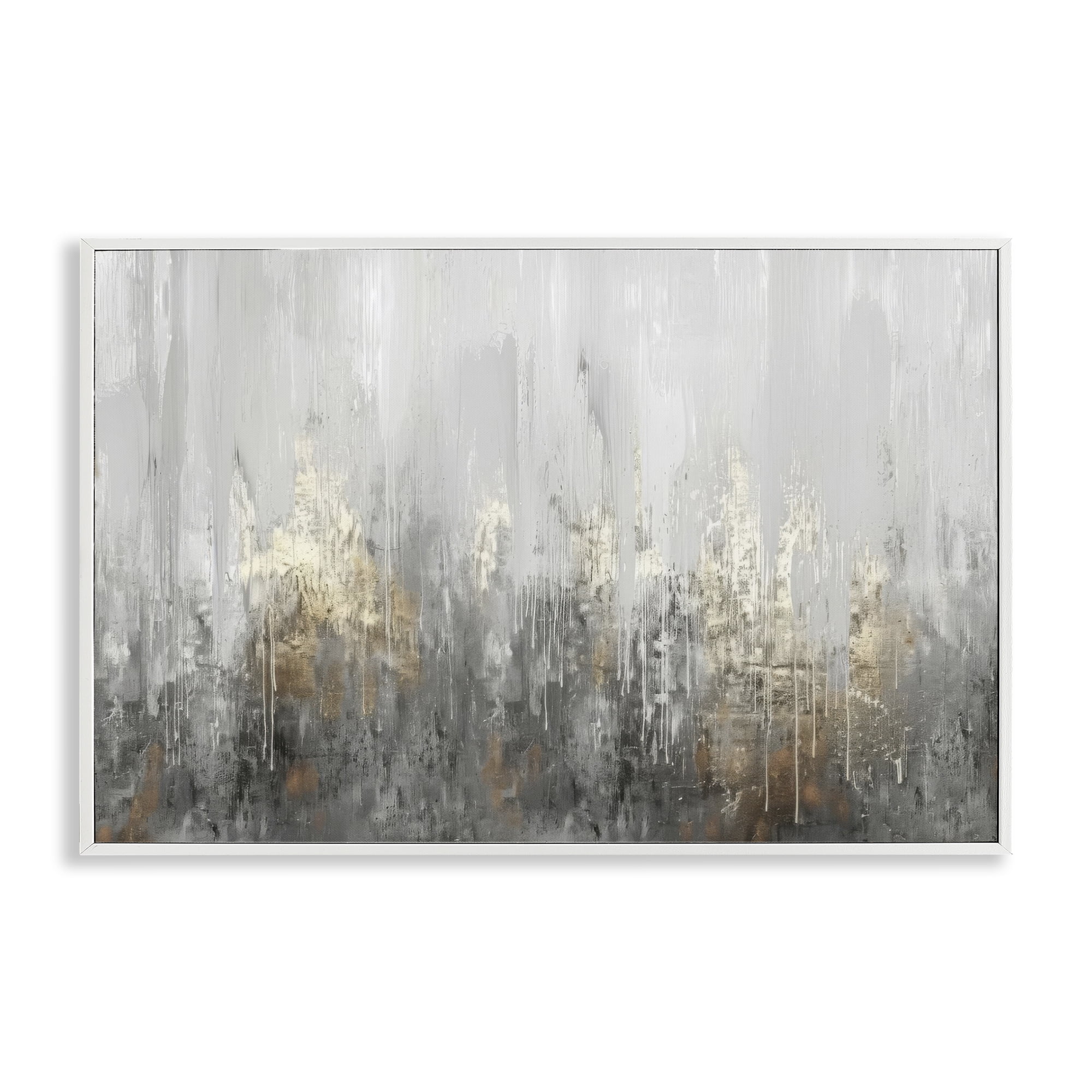 Stupell Industries Grey Silver Abstract Drip Abstract Painting White Framed Art Print Wall Art, 30 x 20