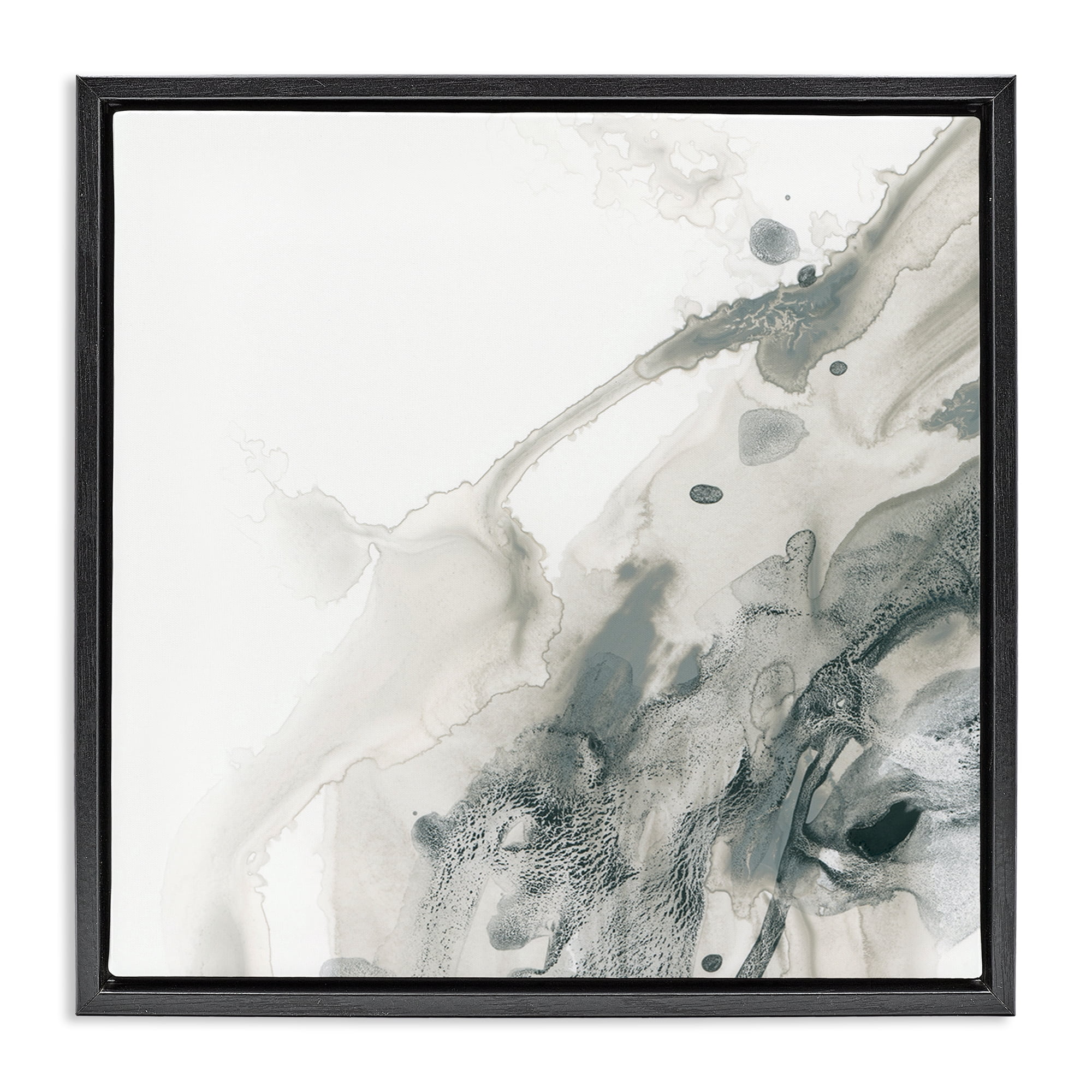 Stupell Industries Grey Splash on White Abstract Painting Black Floater Framed Canvas Art Print Wall Art, 25 x 25