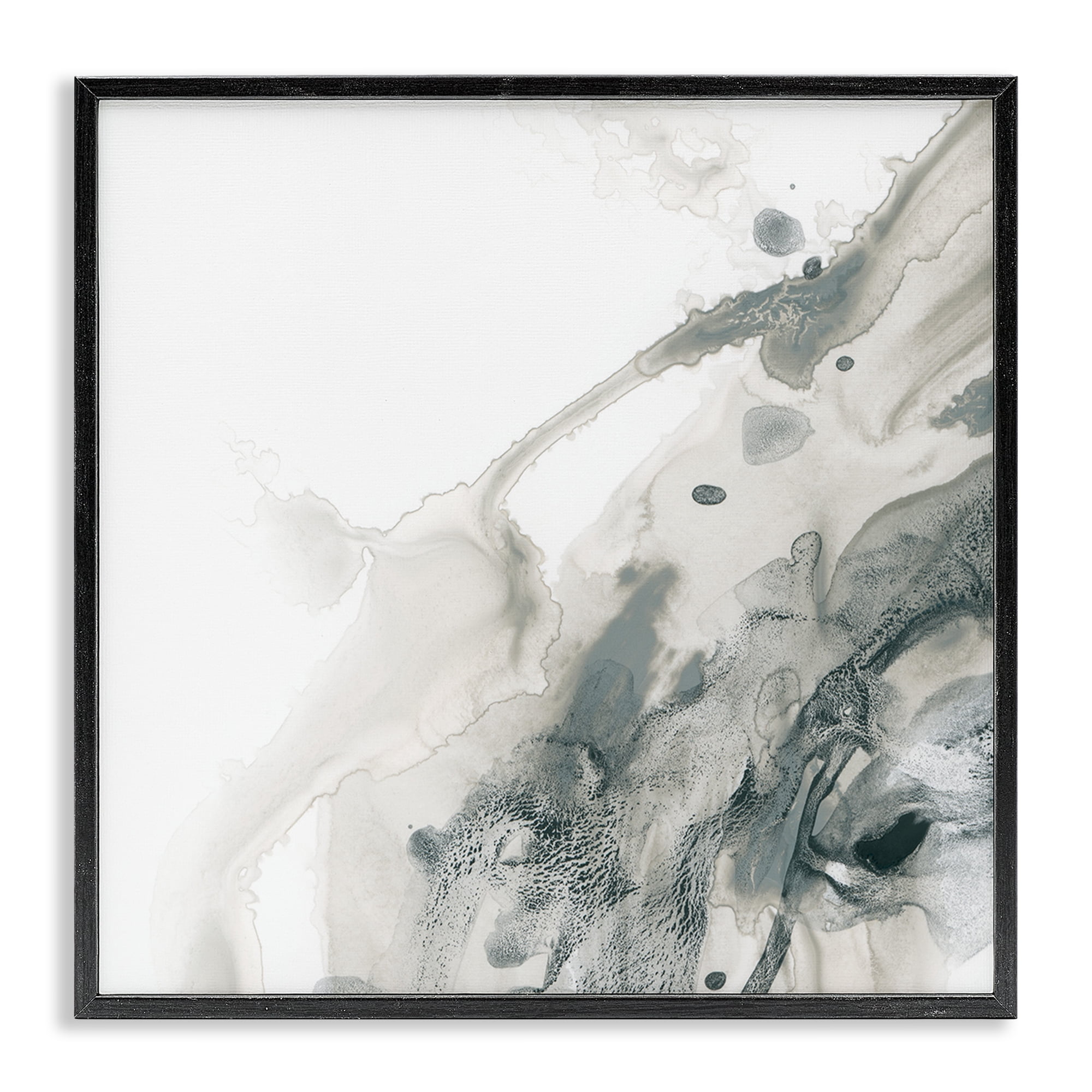 Stupell Industries Grey Splash on White Abstract Painting Black Framed Art Print Wall Art, 24 x 24