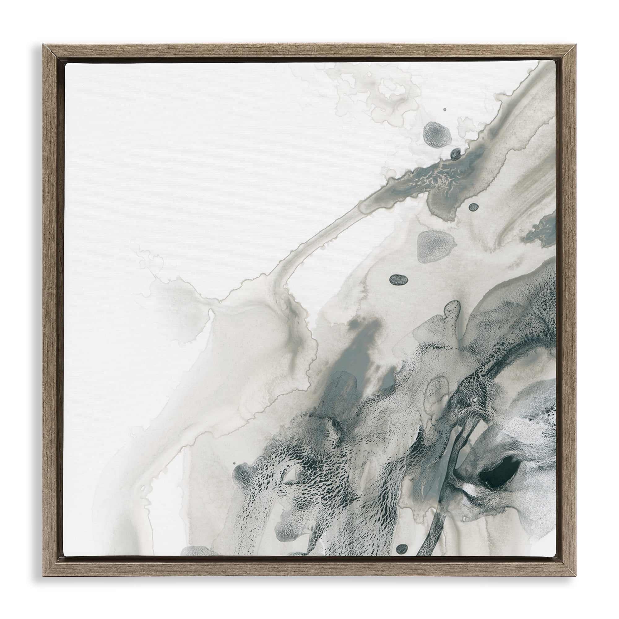 Stupell Industries Grey Splash on White Abstract Painting Brown Floater Framed Canvas Art Print Wall Art, 18 x 18