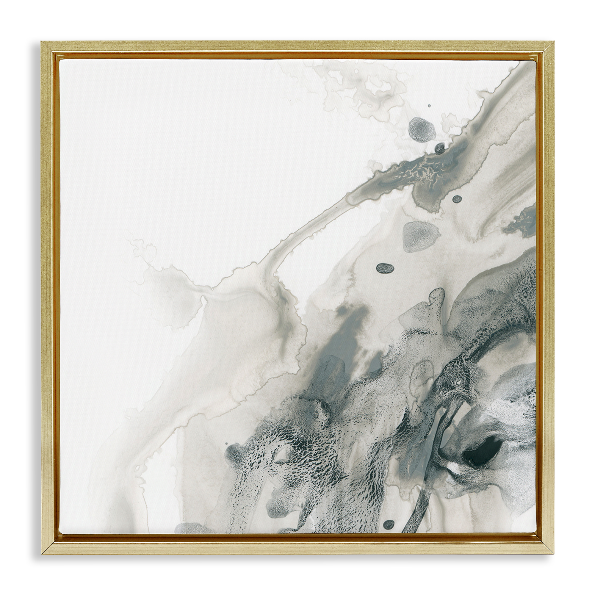 Stupell Industries Grey Splash on White Abstract Painting Gold Floater Framed Canvas Art Print Wall Art, 25 x 25
