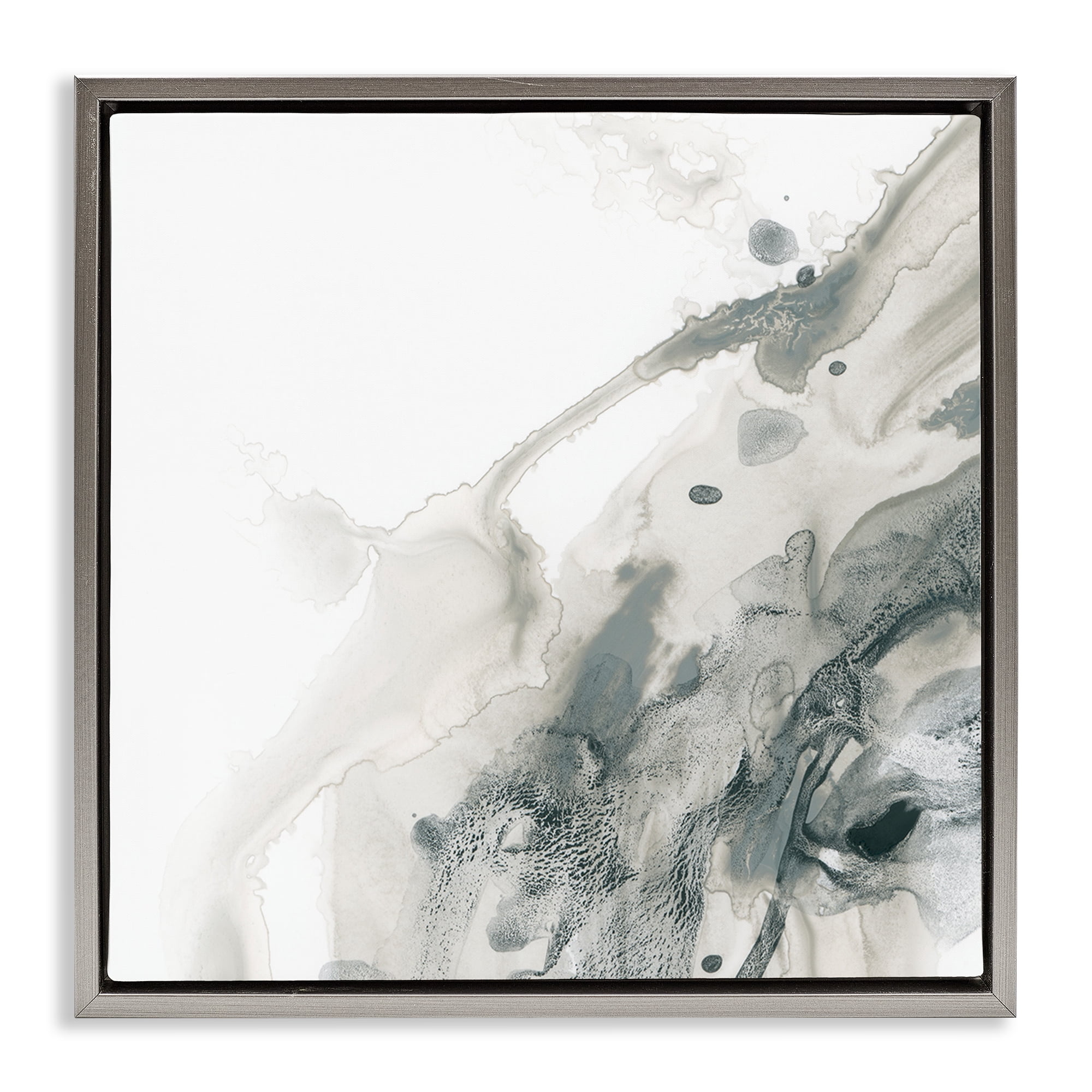 Stupell Industries Grey Splash on White Abstract Painting Gray Floater Framed Canvas Art Print Wall Art, 25 x 25