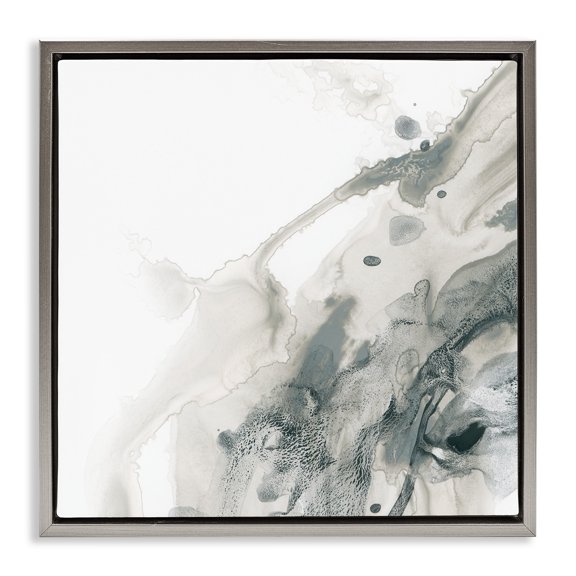 Stupell Industries Grey Splash on White Abstract Painting Gray Floater Framed Canvas Art Print Wall Art, 25 x 25