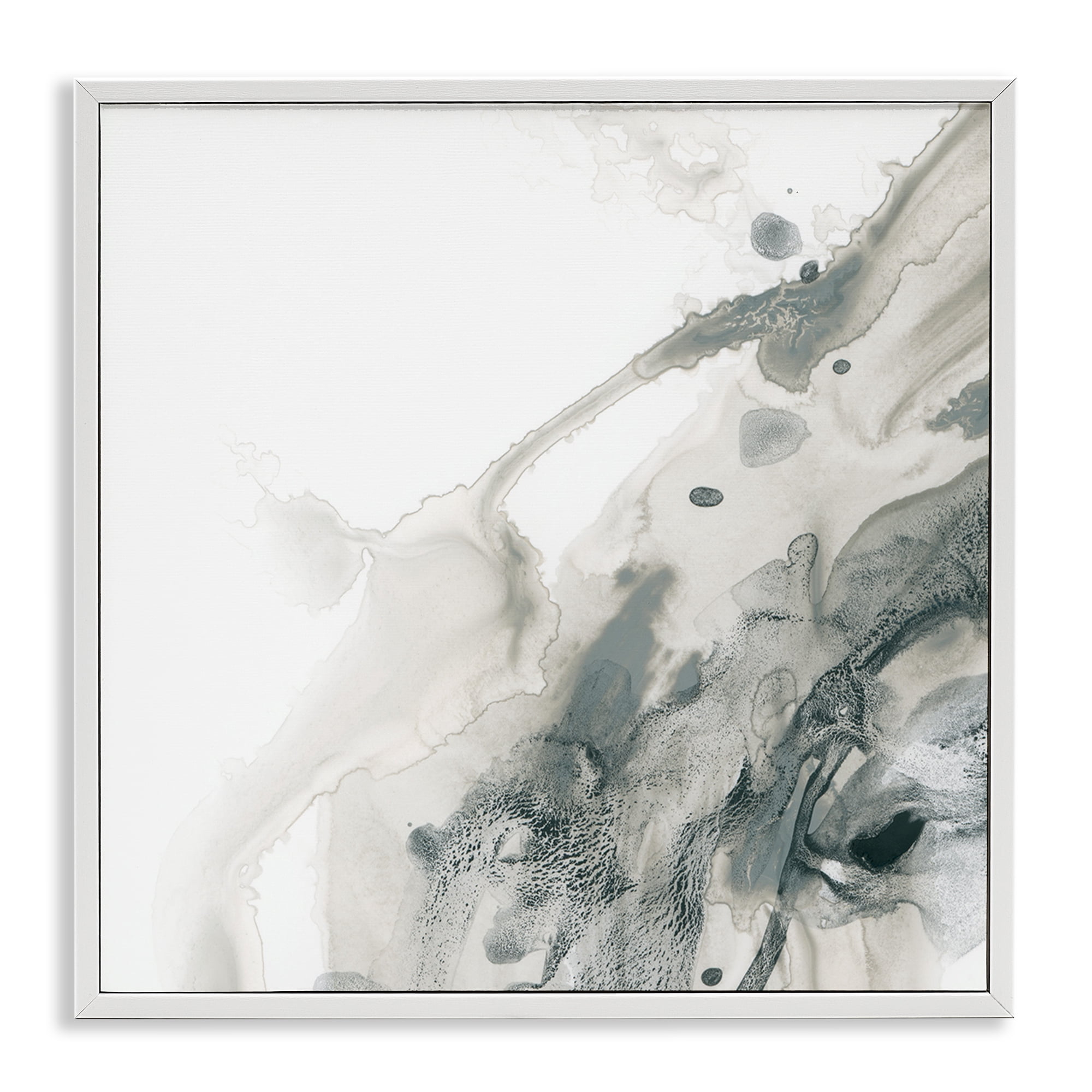 Stupell Industries Grey Splash on White Abstract Painting White Framed Art Print Wall Art, 24 x 24