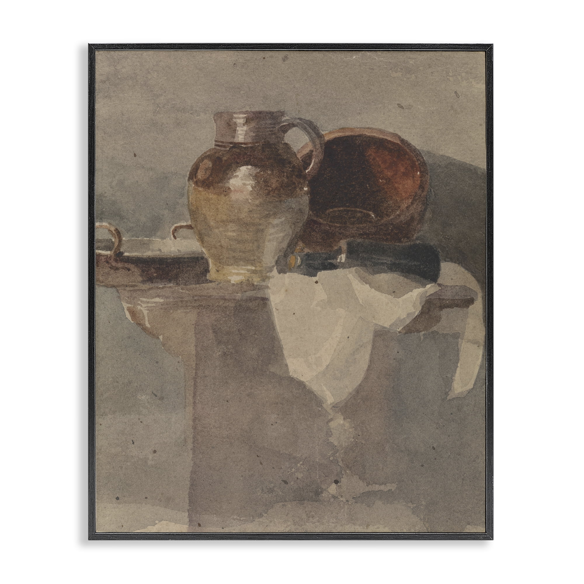 Stupell Industries Grey Still Life Vase History & Language Painting Black Framed Art Print Wall Art, 24 x 30
