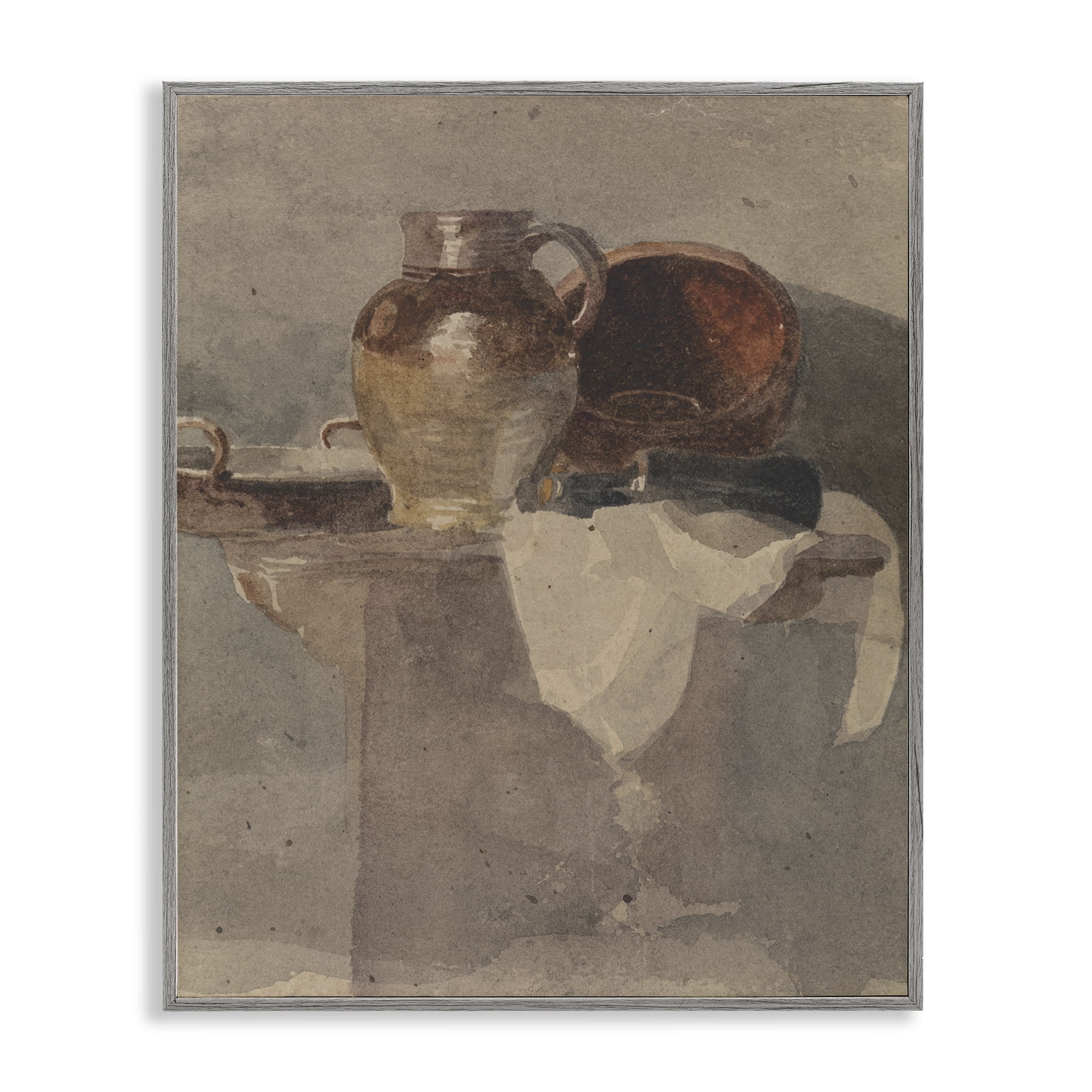 Stupell Industries Grey Still Life Vase History & Language Painting Gray Framed Art Print Wall Art, 11 x 14