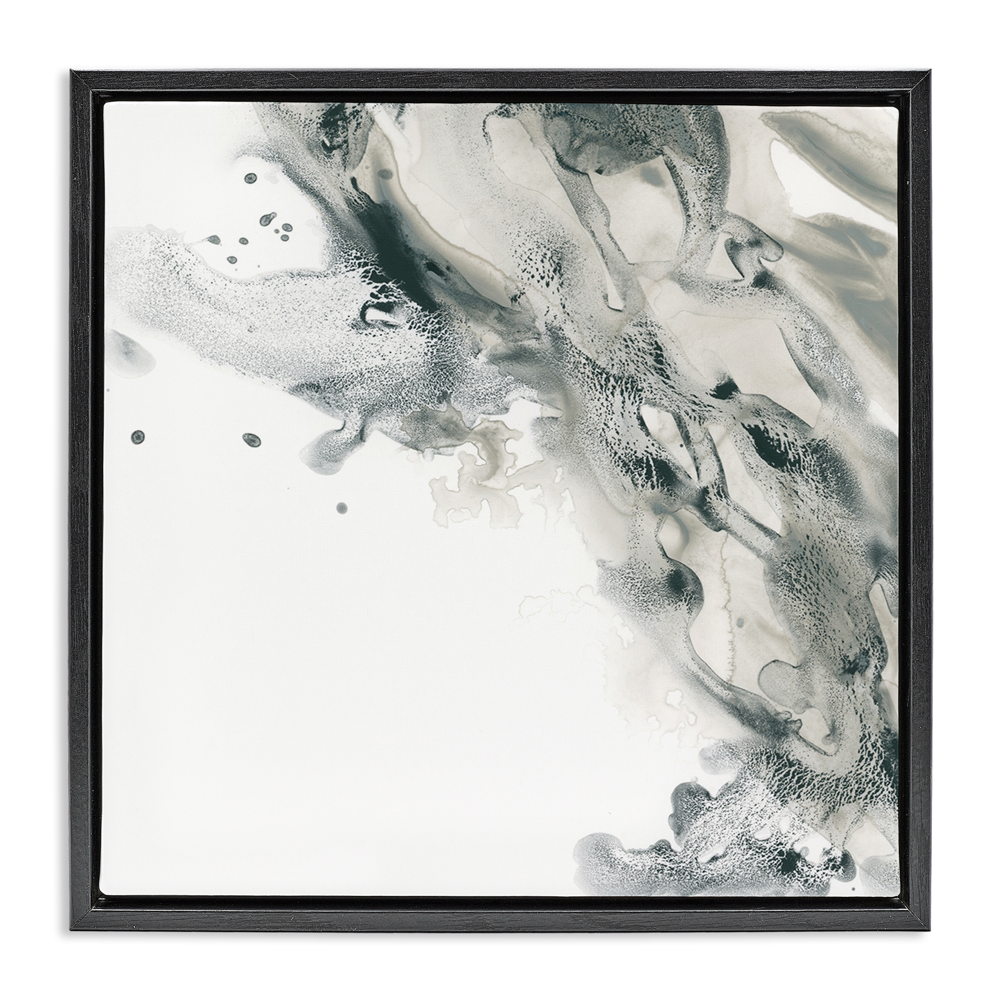 Stupell Industries Grey Swirled Liquid Abstract Painting Black Floater Framed Canvas Art Print Wall Art, 25 x 25