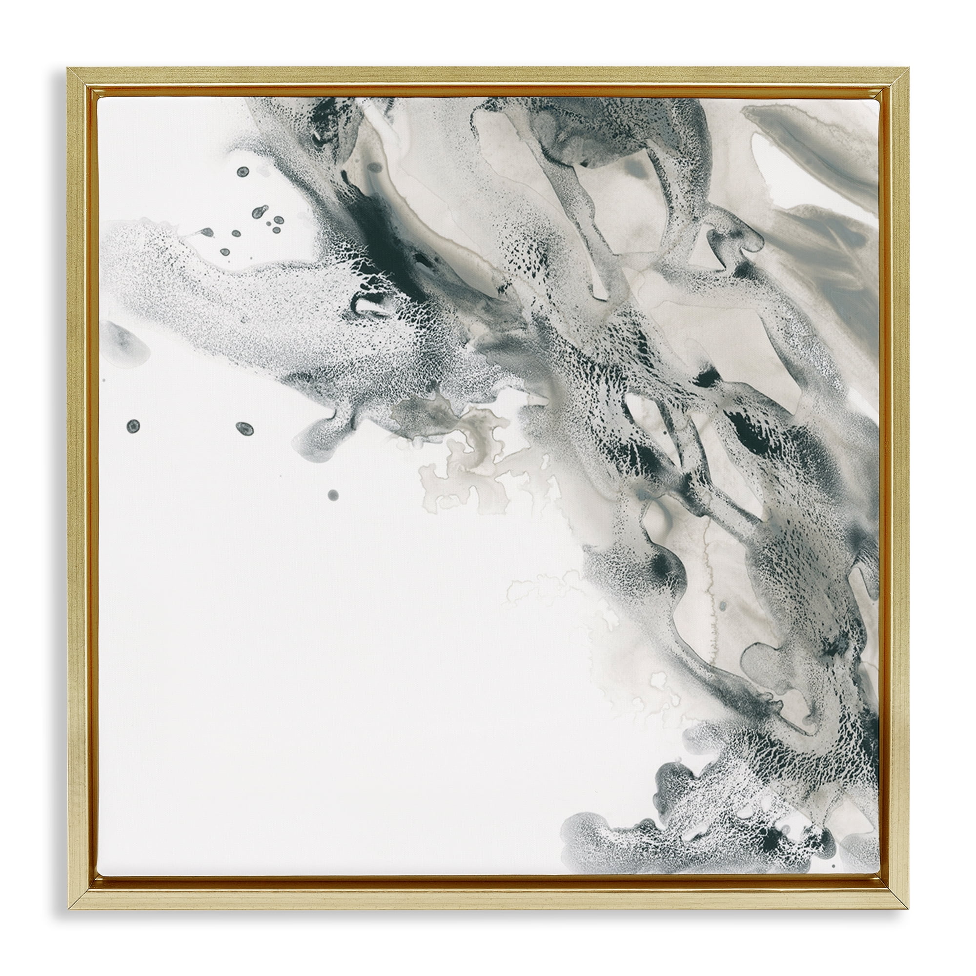 Stupell Industries Grey Swirled Liquid Abstract Painting Gold Floater Framed Canvas Art Print Wall Art, 25 x 25