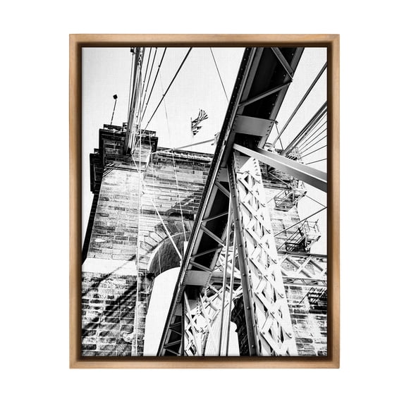 Stupell Industries Grey Urban Bridge Travel & Places Photography Brown Floater Framed Canvas Art Print Wall Art, 17 x 21