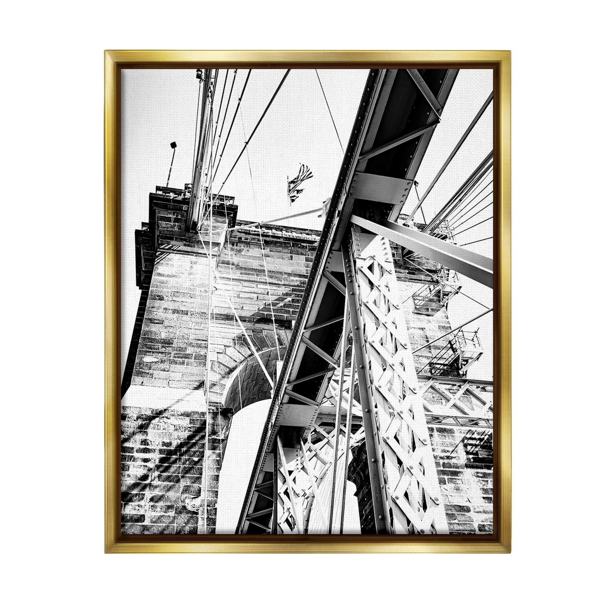 Stupell Industries Grey Urban Bridge Travel & Places Photography Gold Floater Framed Canvas Art Print Wall Art, 25 x 31