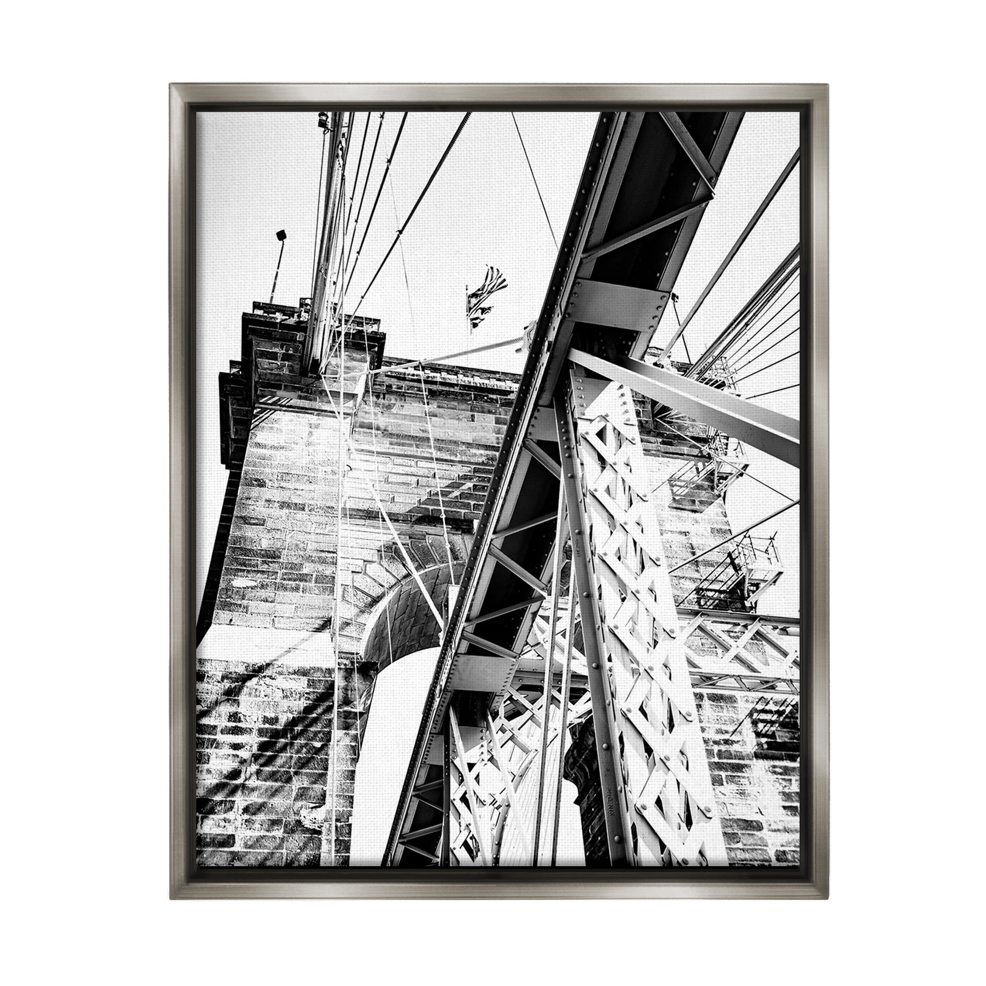Stupell Industries Grey Urban Bridge Travel & Places Photography Gray Floater Framed Canvas Art Print Wall Art, 17 x 21