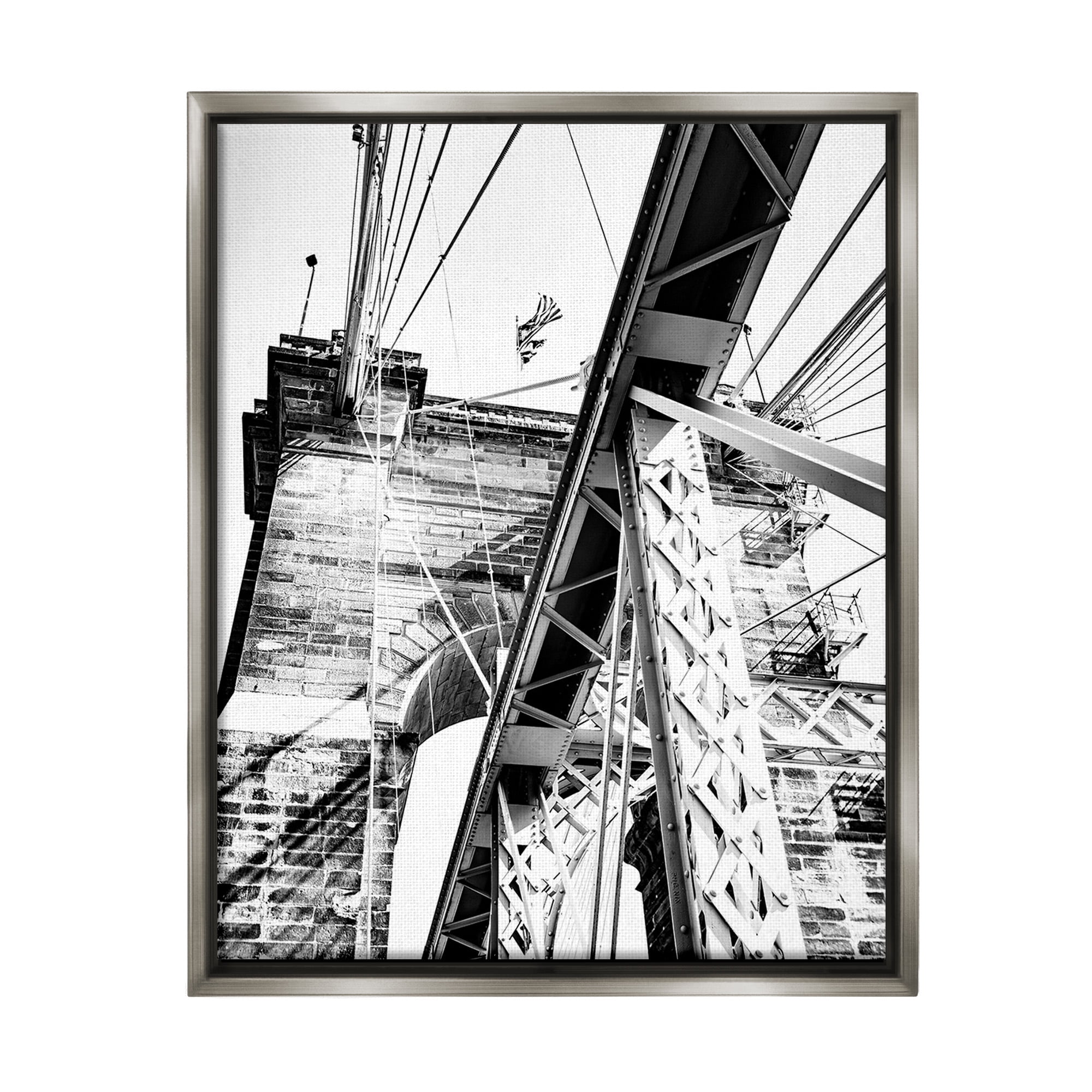 Stupell Industries Grey Urban Bridge Travel & Places Photography Gray Floater Framed Canvas Art Print Wall Art, 25 x 31