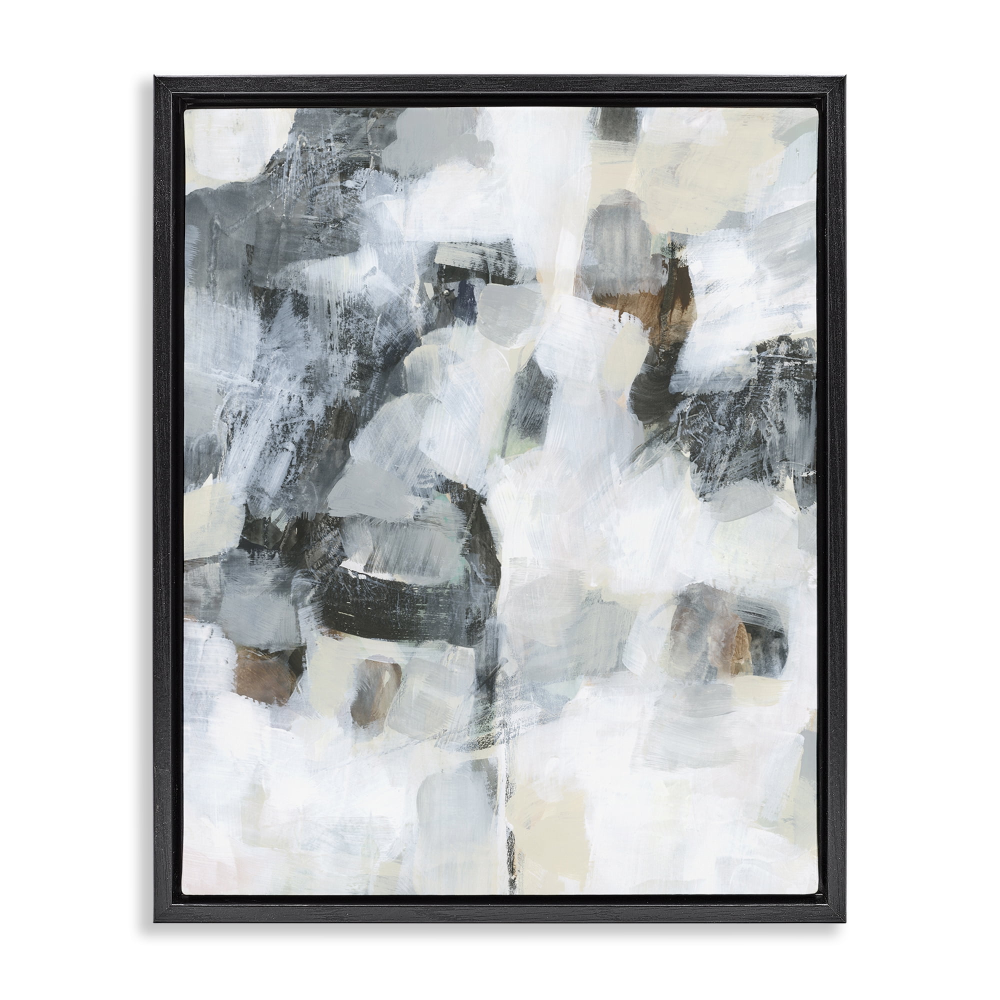 Stupell Industries Grey & White Abstract Pattern Abstract Painting Black Floater Framed Canvas Art Print Wall Art, 25 x 31