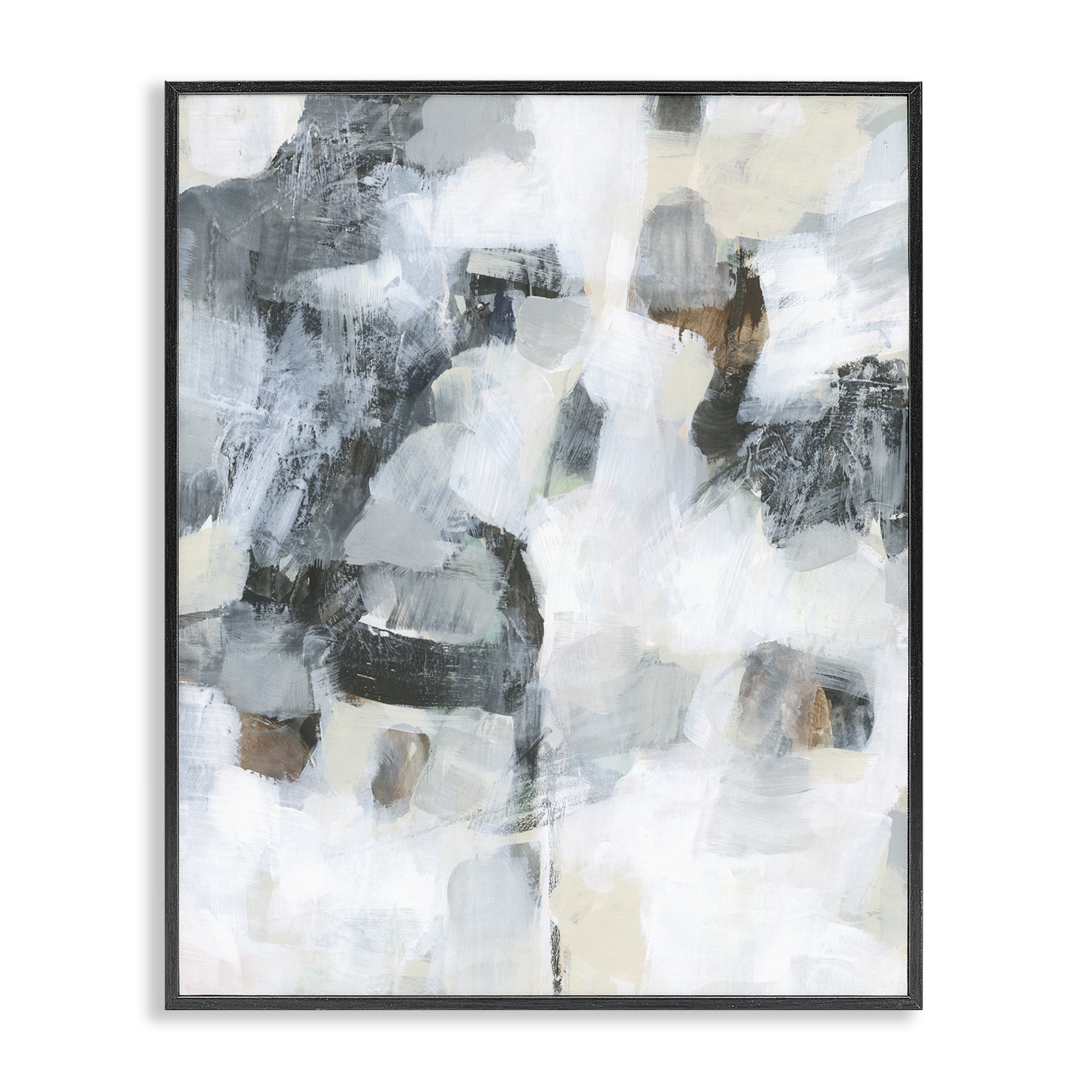 Stupell Industries Grey & White Abstract Pattern Abstract Painting Black Framed Art Print Wall Art, 24 x 30