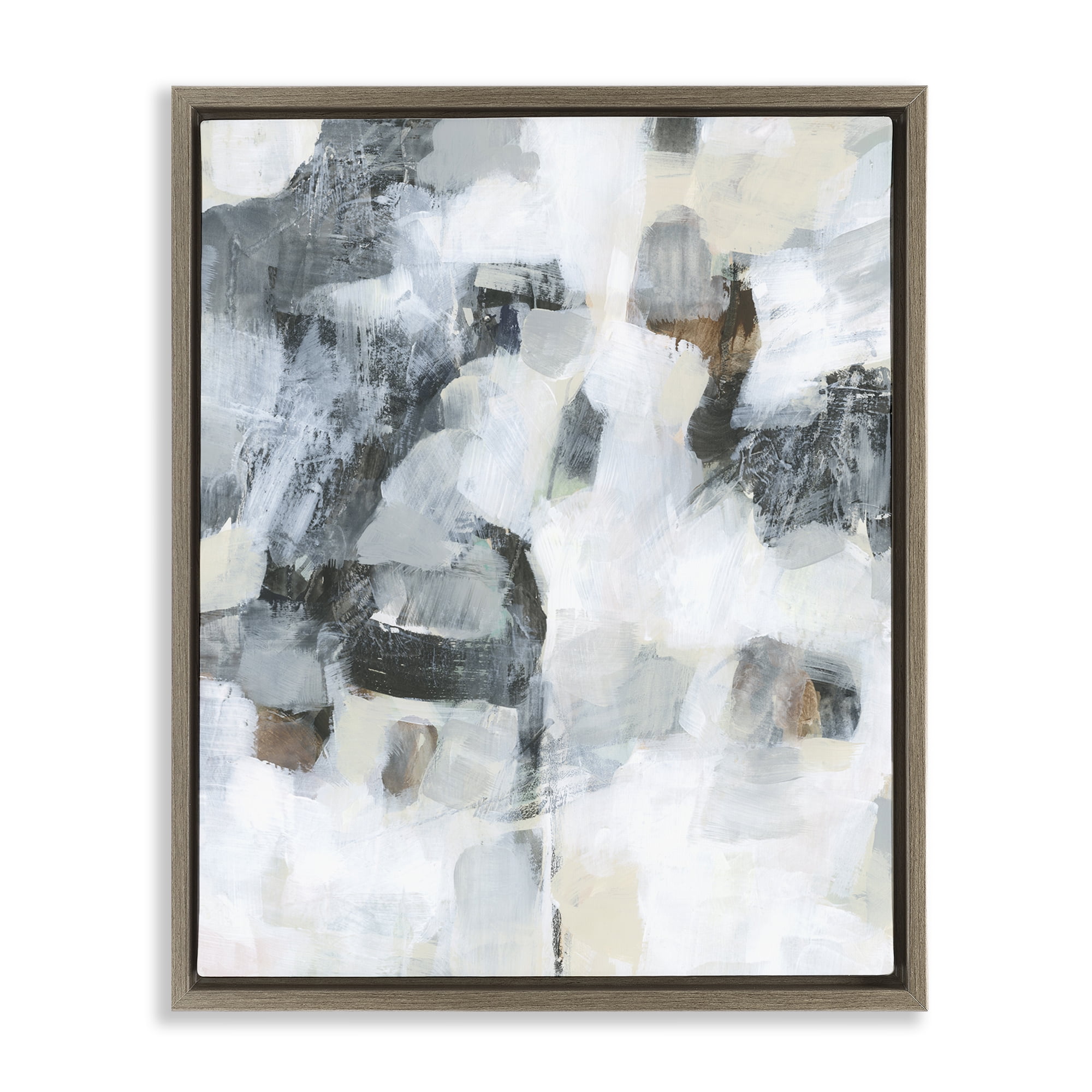 Stupell Industries Grey & White Abstract Pattern Abstract Painting Brown Floater Framed Canvas Art Print Wall Art, 25 x 31