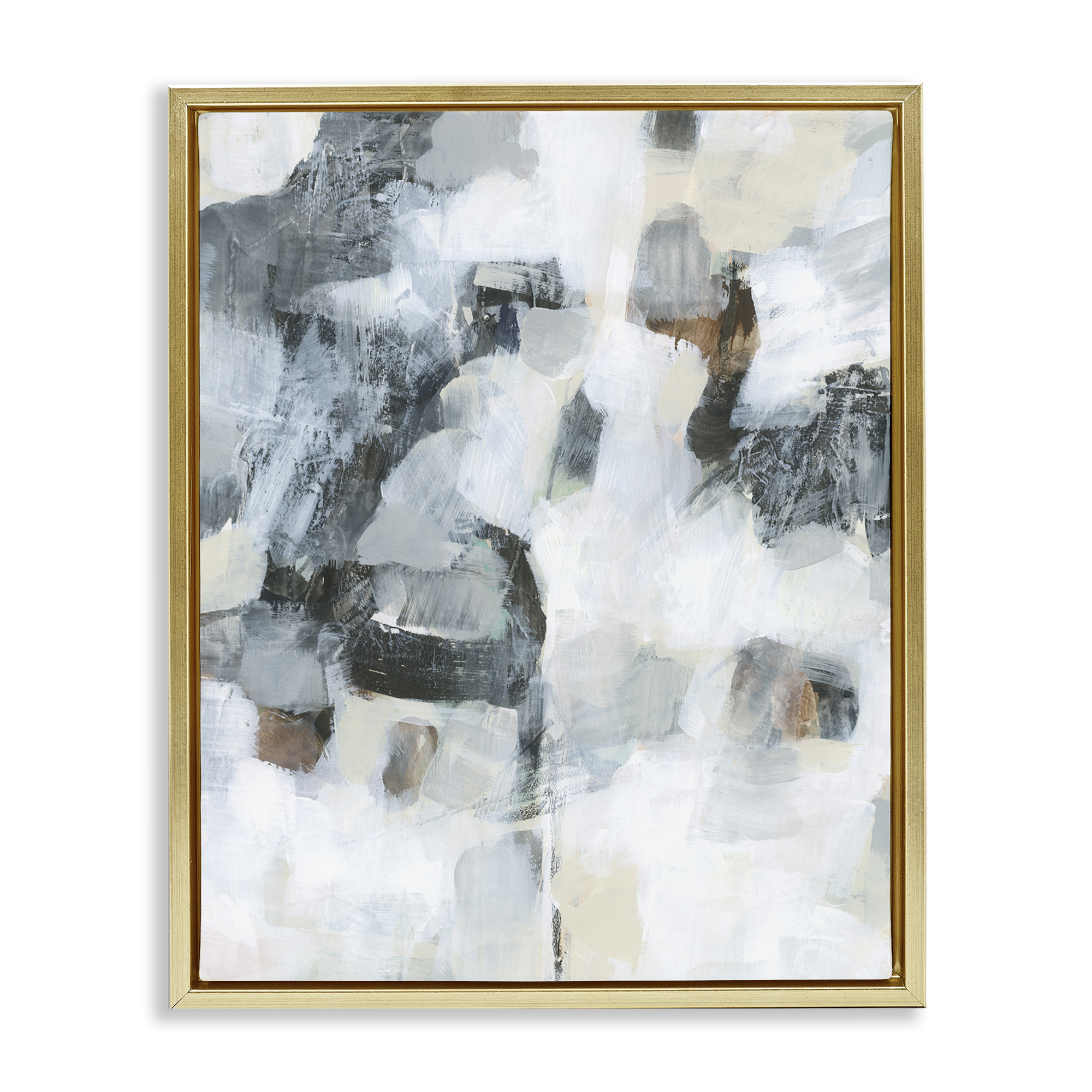Stupell Industries Grey & White Abstract Pattern Abstract Painting Gold Floater Framed Canvas Art Print Wall Art, 25 x 31