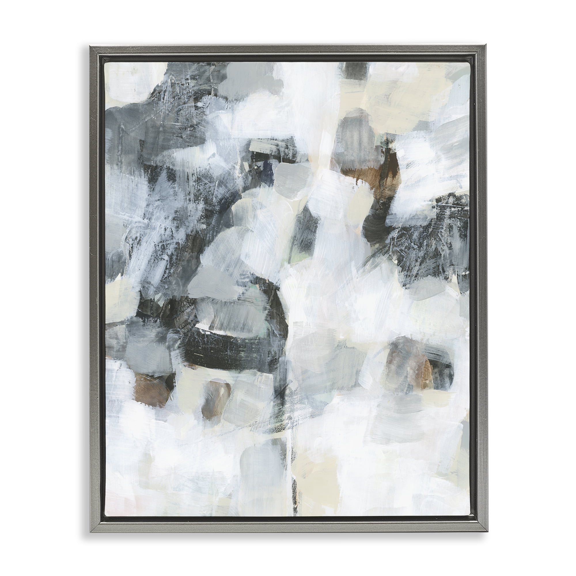 Stupell Industries Grey & White Abstract Pattern Abstract Painting Gray Floater Framed Canvas Art Print Wall Art, 17 x 21