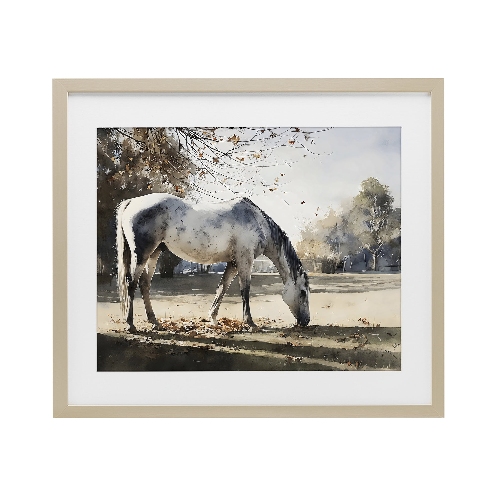 Stupell Industries Grey & White Mare Grazing Birch Framed Print Under Glass, design by Franklyn Gregory