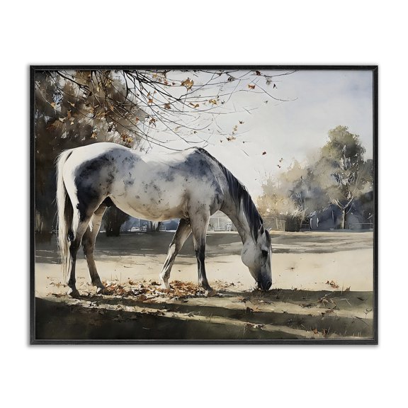 Stupell Industries Grey & White Mare Grazing Black Framed Giclee Art, design by Franklyn Gregory