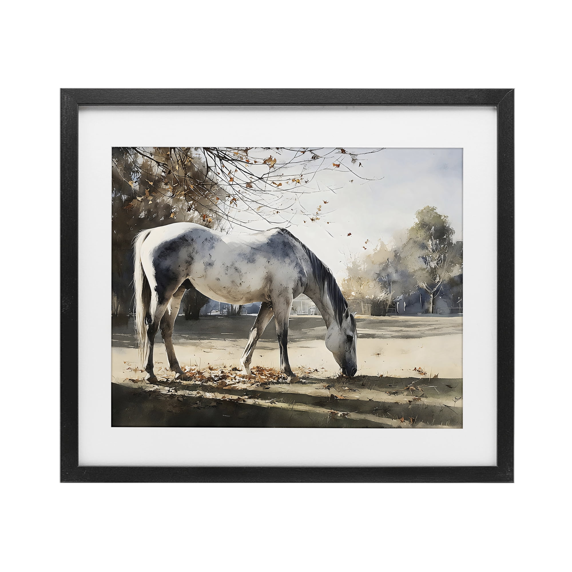 Stupell Industries Grey & White Mare Grazing Black Framed Print Under Glass, design by Franklyn Gregory