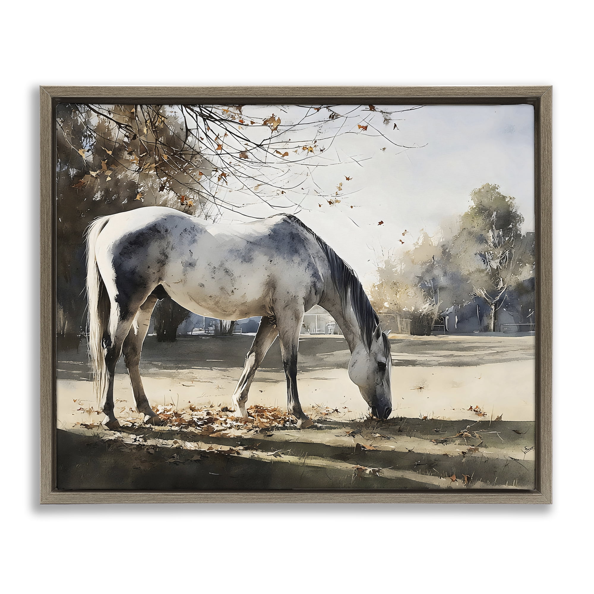 Stupell Industries Grey & White Mare Grazing Brown Framed Floater Canvas Wall Art, design by Franklyn Gregory