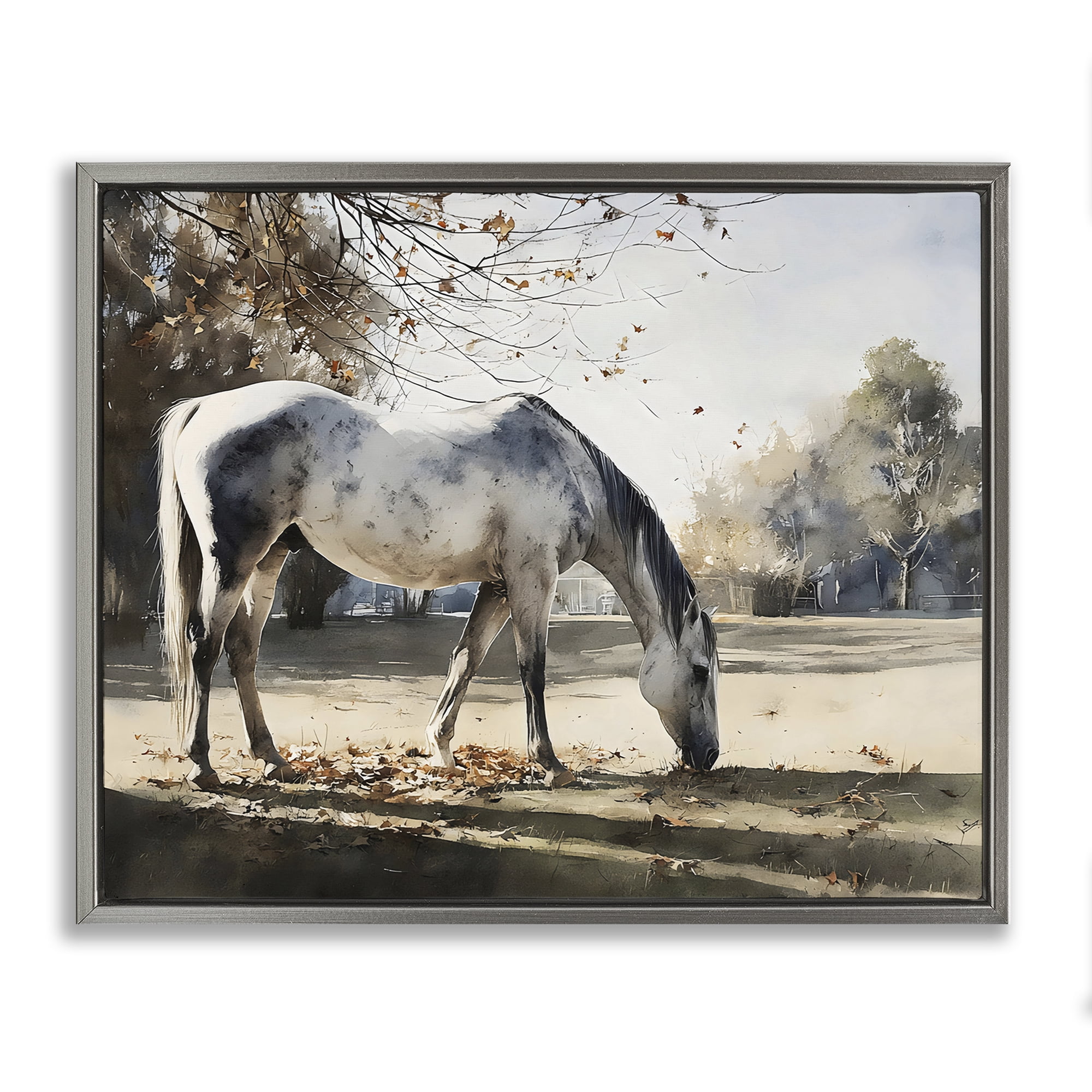 Stupell Industries Grey & White Mare Grazing Gray Framed Floater Canvas Wall Art, design by Franklyn Gregory