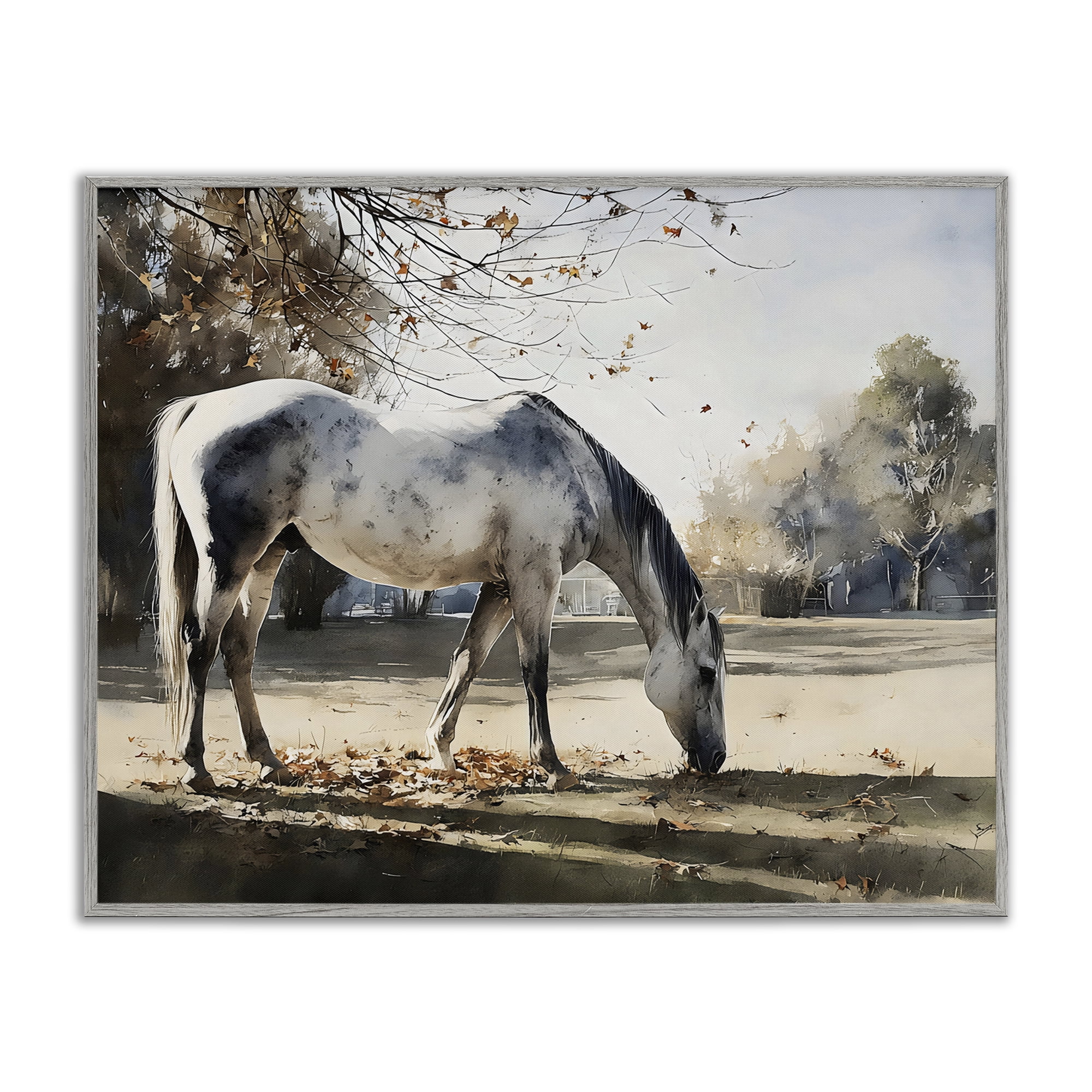 Stupell Industries Grey & White Mare Grazing Gray Framed Giclee Art, design by Franklyn Gregory