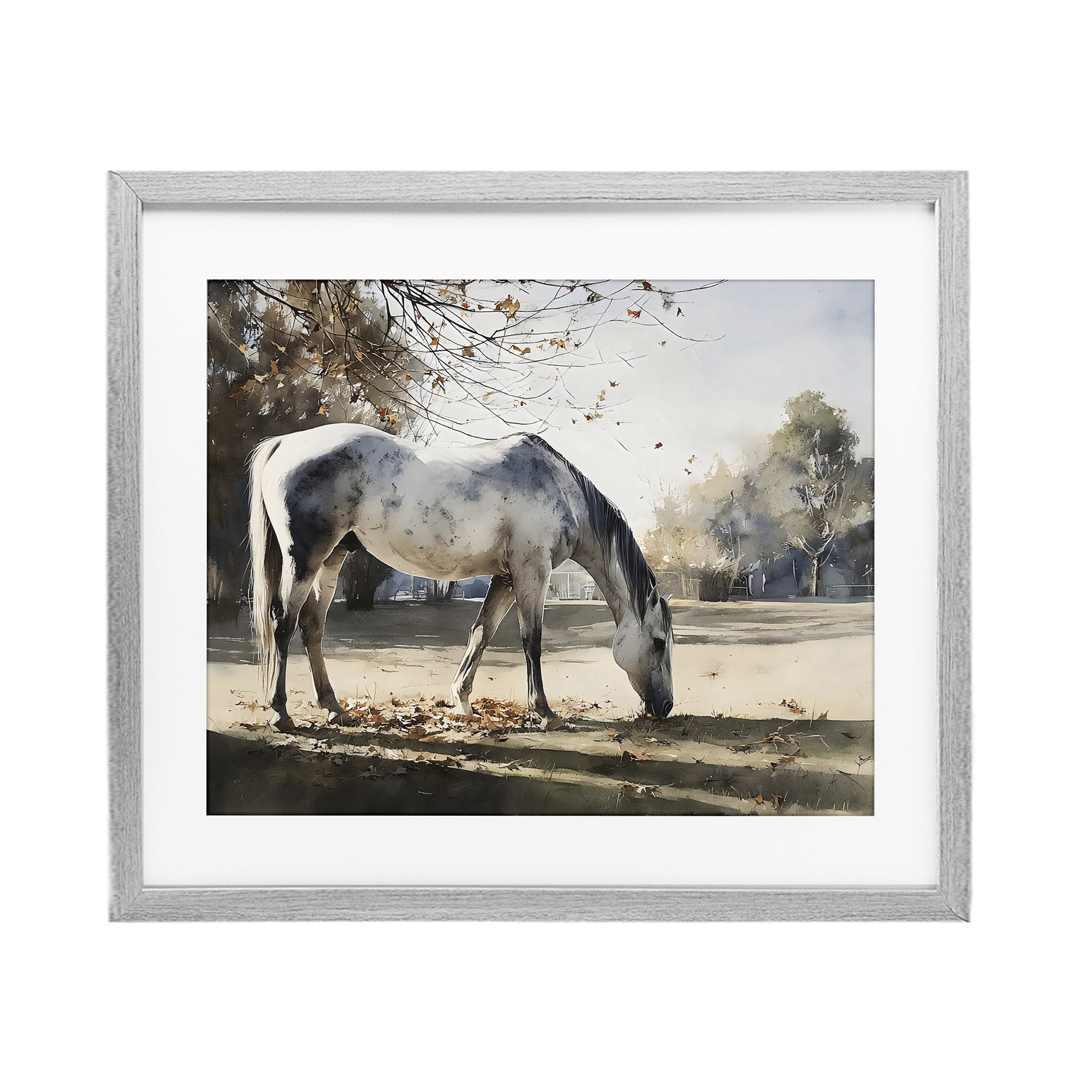 Stupell Industries Grey & White Mare Grazing Gray Framed Print Under Glass, design by Franklyn Gregory