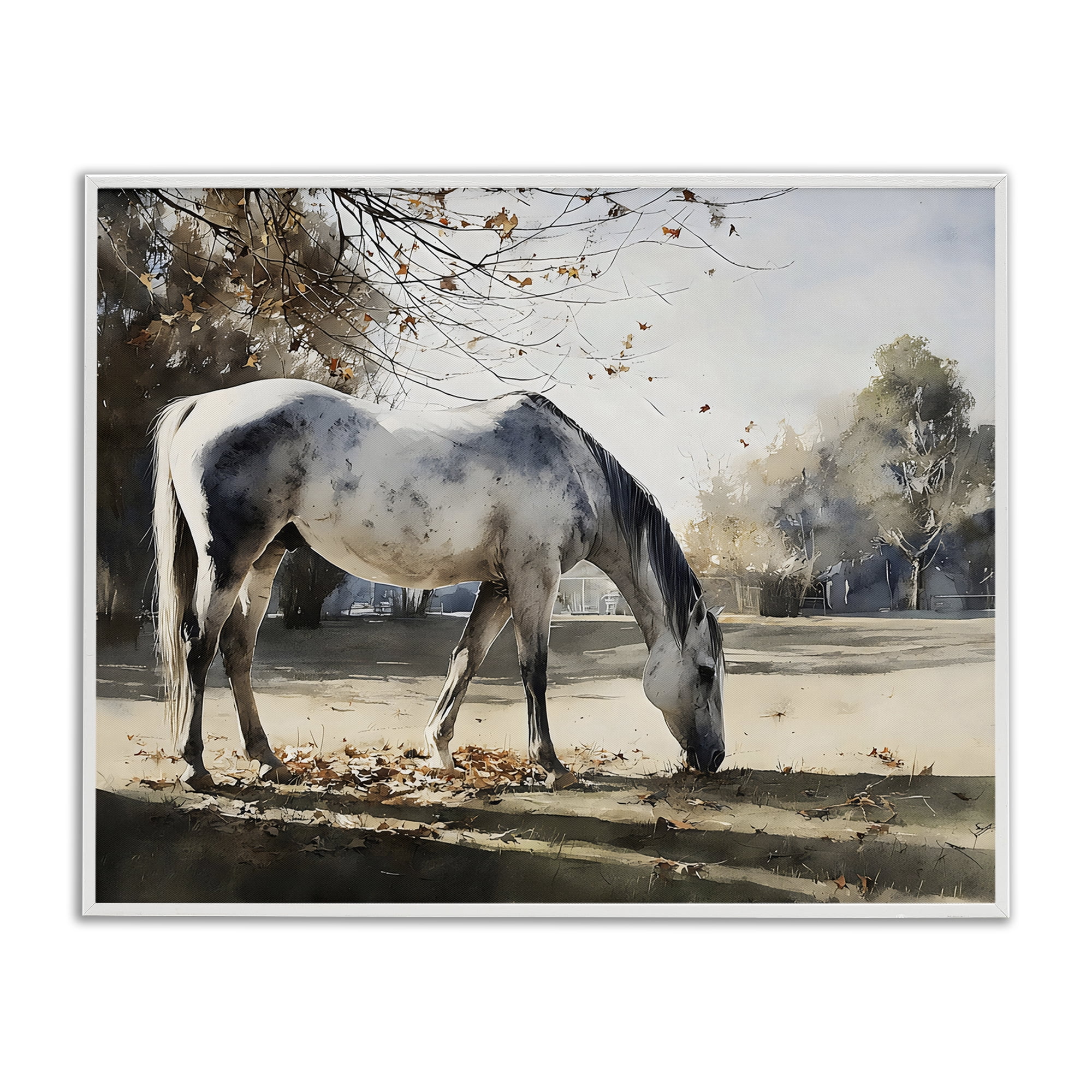 Stupell Industries Grey & White Mare Grazing White Framed Giclee Art, design by Franklyn Gregory