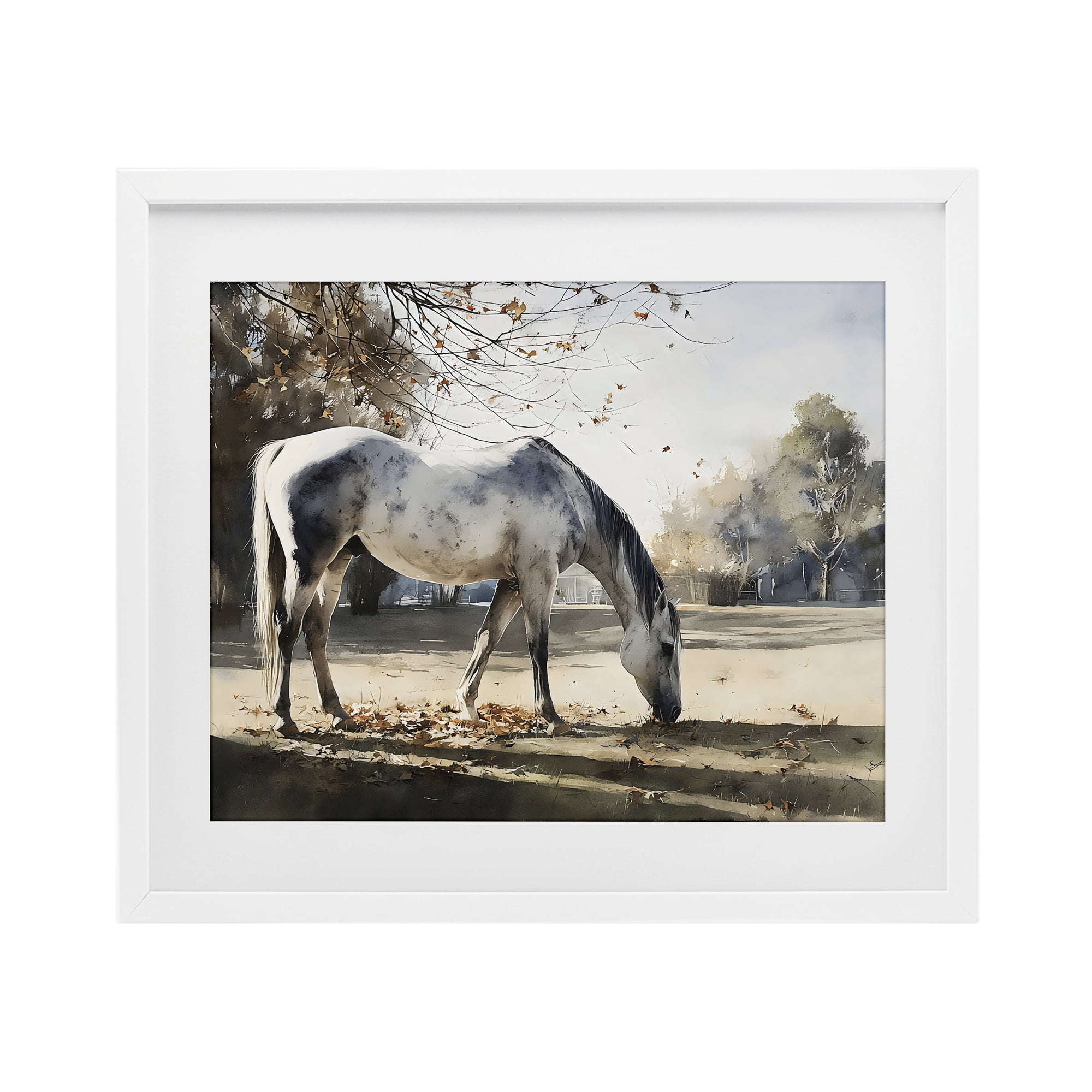 Stupell Industries Grey & White Mare Grazing White Framed Print Under Glass, design by Franklyn Gregory