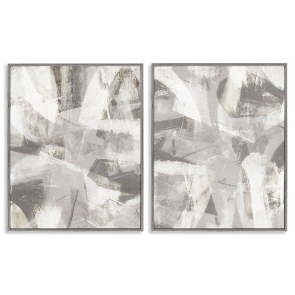 Stupell Industries Grey & White Soft Currents 2 Piece Gray Framed Giclee Art Set design by Hannah Dawson, 20 x 16