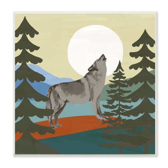 Stupell Industries Grey Wolf Howling Moon Woodlands Trees , 12 x 12, Design by Victoria Barnes