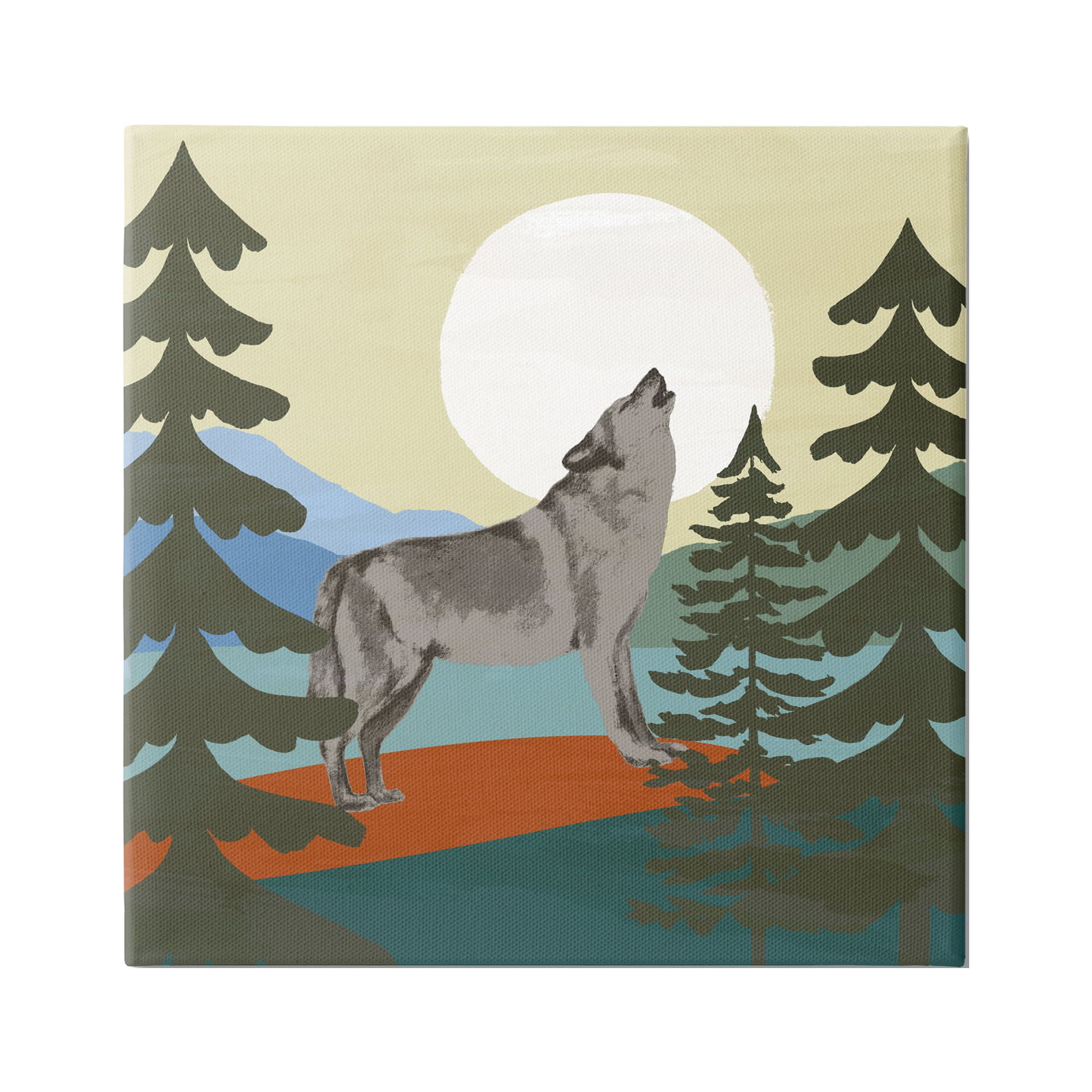 Grey Wolf Howling at Moon Canvas Wall Art, 17 x 17