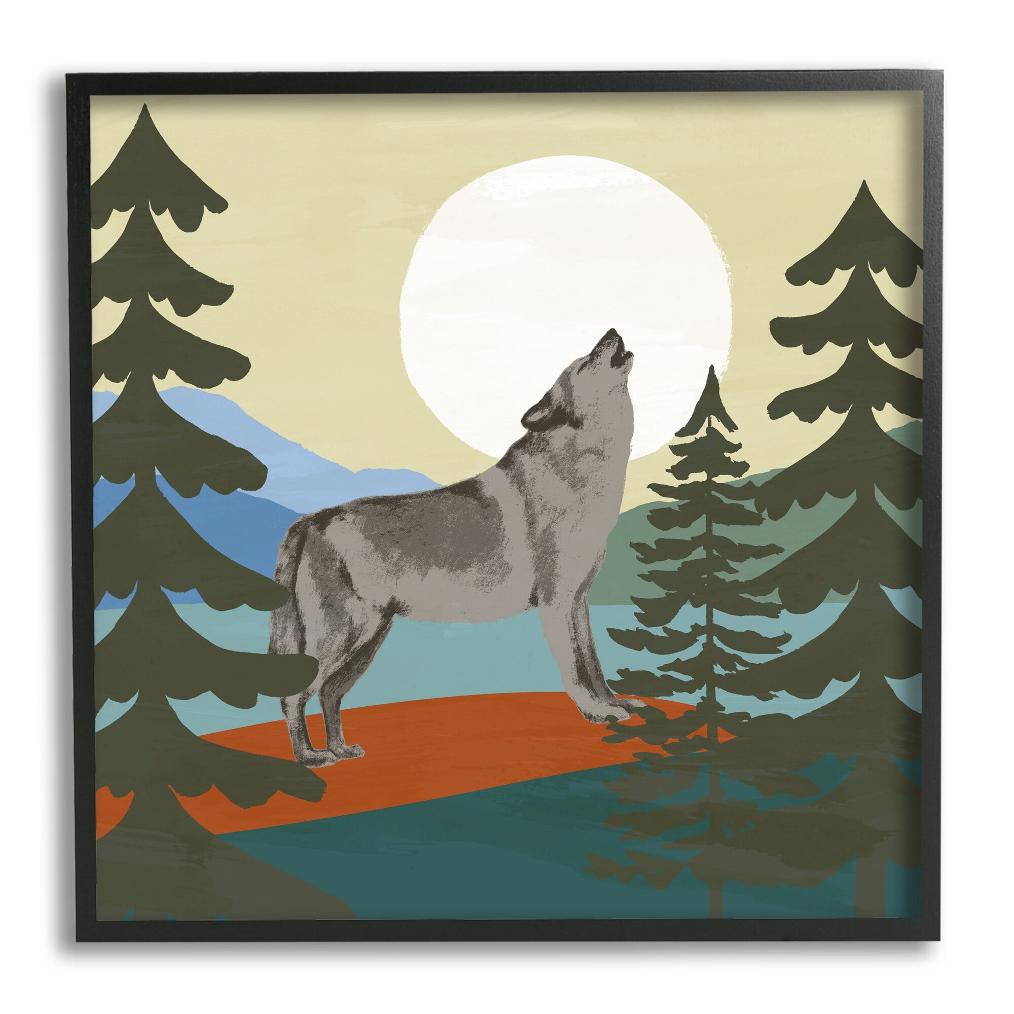 Stupell Industries Grey Wolf Howling Moon Woodlands Trees , 24 x 24, Design by Victoria Barnes