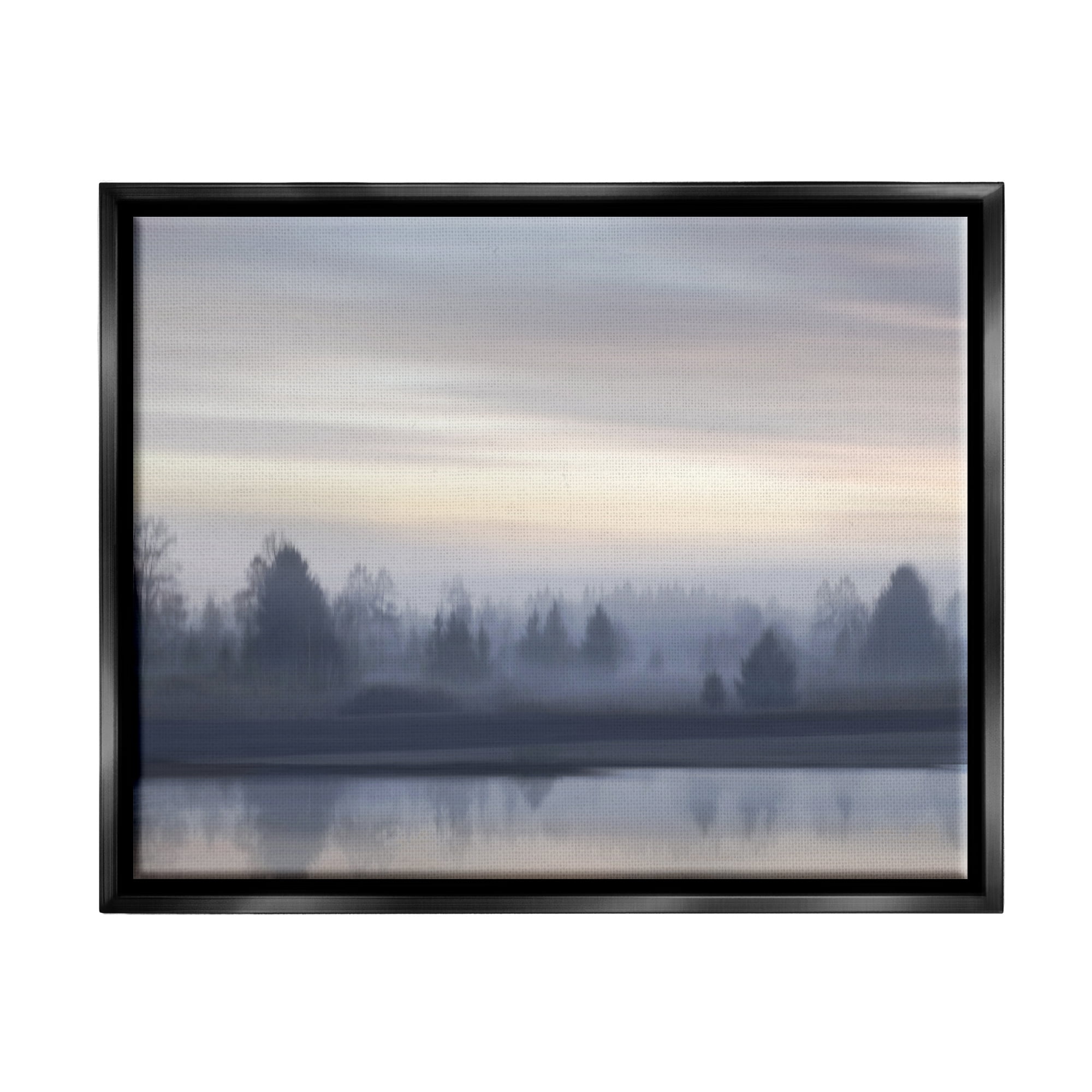 Stupell Industries Grey Woodland Lake Landscape Painting Black Floater Framed Canvas Art Print Wall Art, 31 x 25