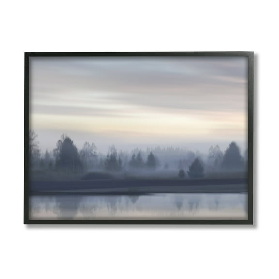 Stupell Industries Grey Woodland Lake Landscape Painting Black Framed Art Print Wall Art, 14 x 11