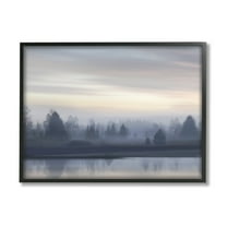 Stupell Industries Grey Woodland Lake Landscape Painting Black Framed Art Print Wall Art, 14 x 11