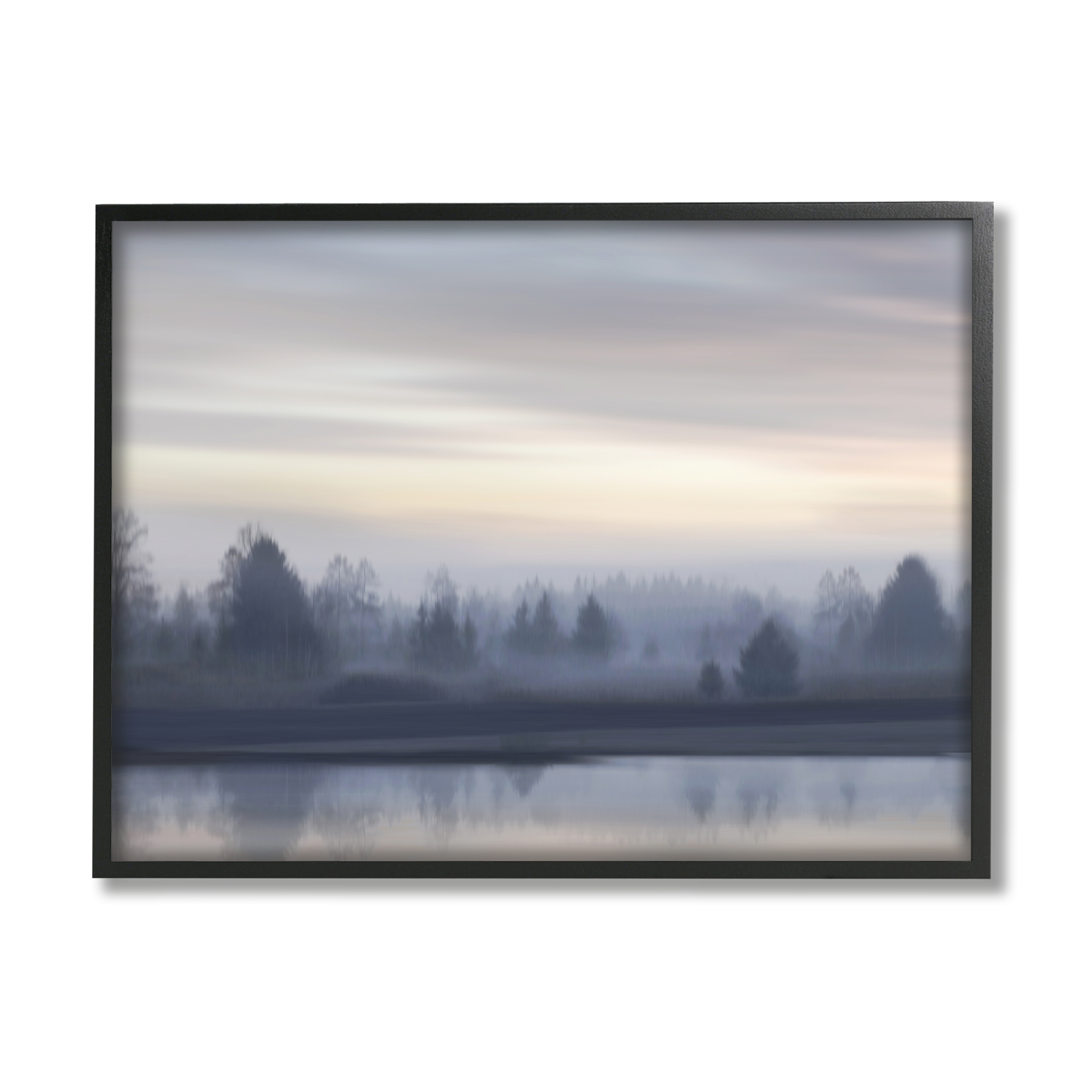 Stupell Industries Grey Woodland Lake Landscape Painting Black Framed Art Print Wall Art, 20 x 16