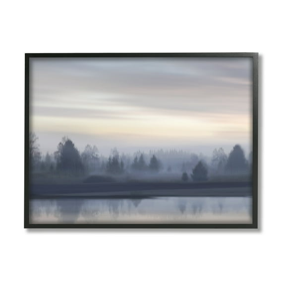 Stupell Industries Grey Woodland Lake Landscape Painting Black Framed Art Print Wall Art, 30 x 24