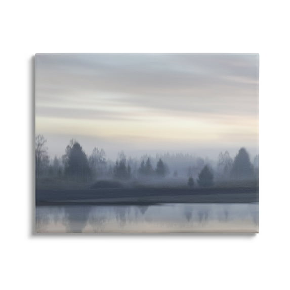 Stupell Industries Grey Woodland Lake Landscape Painting Gallery Wrapped Canvas Art Print Wall Art, 20 x 16